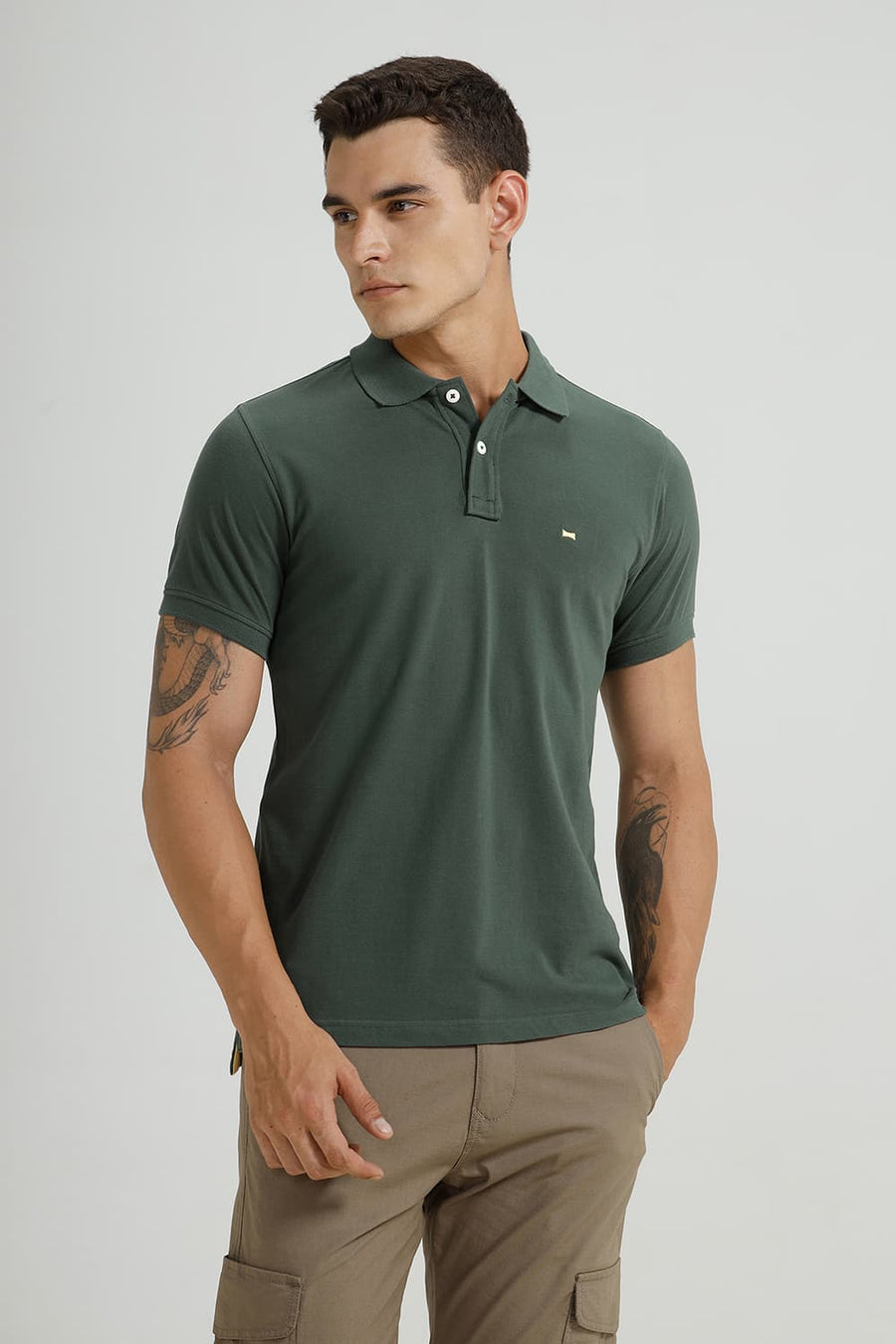 BASICS REGULAR FIT CILANTRO COTTON POLO T-SHIRT