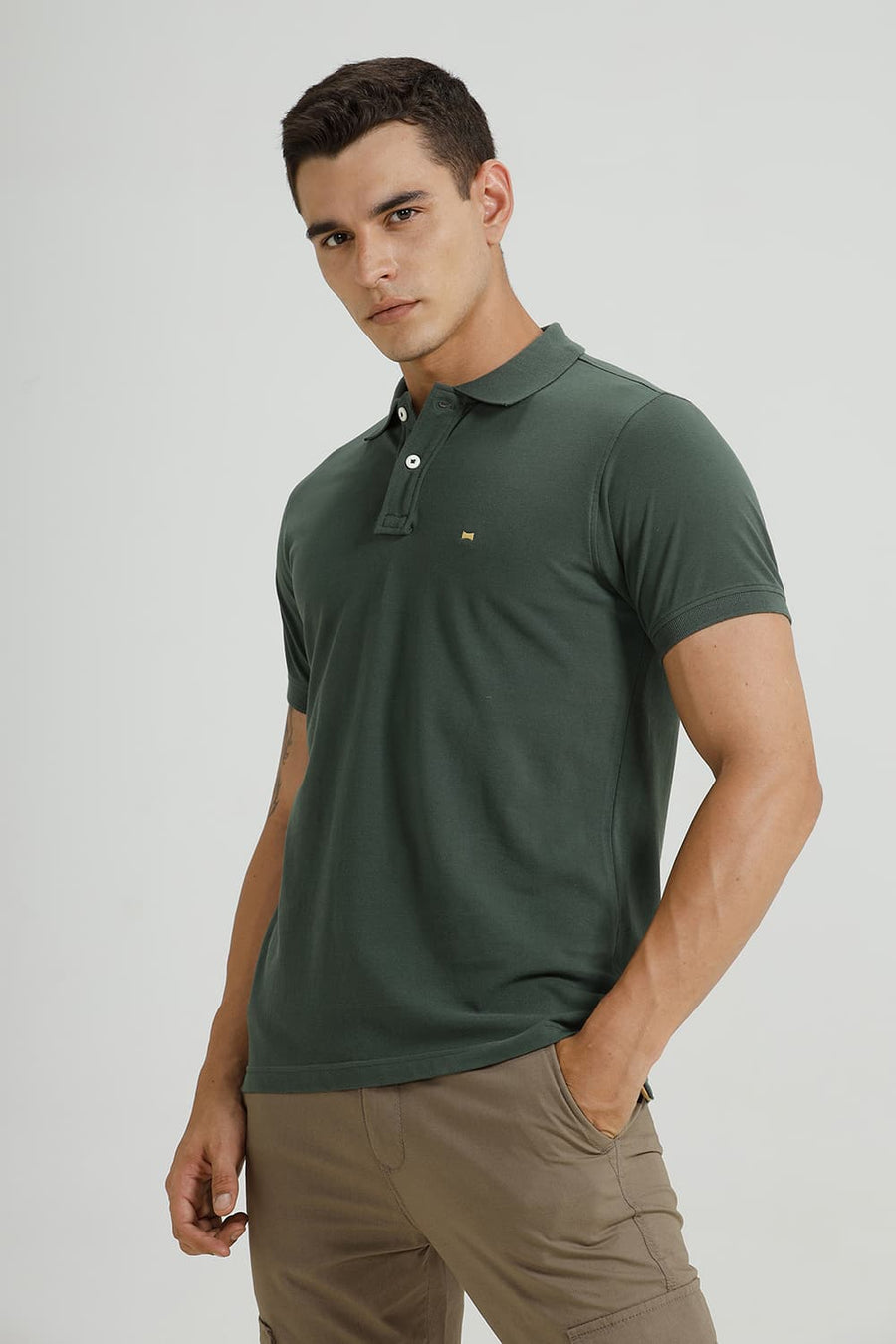 BASICS REGULAR FIT CILANTRO COTTON POLO T-SHIRT