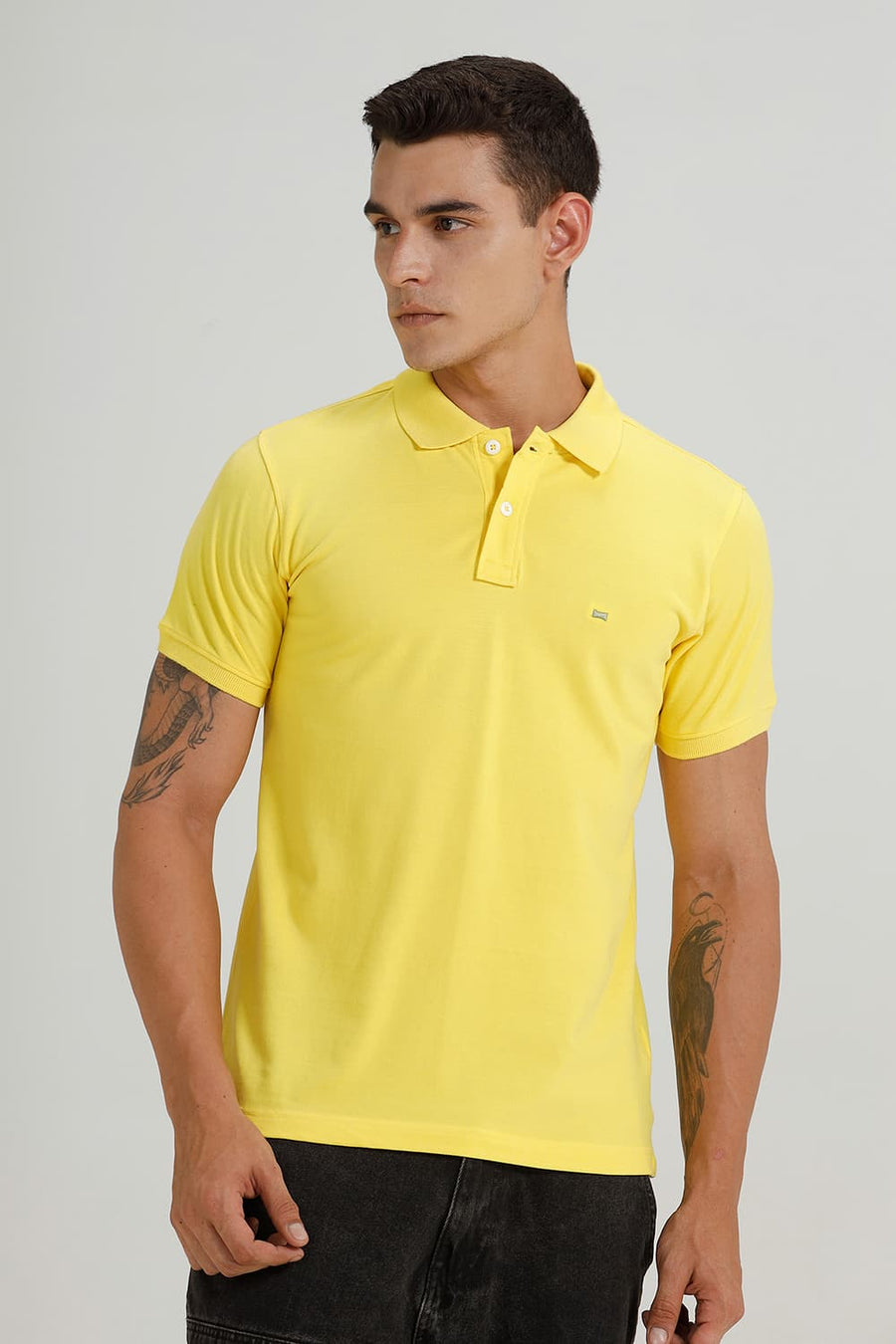 BASICS REGULAR FIT LEMON ZEST COTTON POLO T-SHIRT