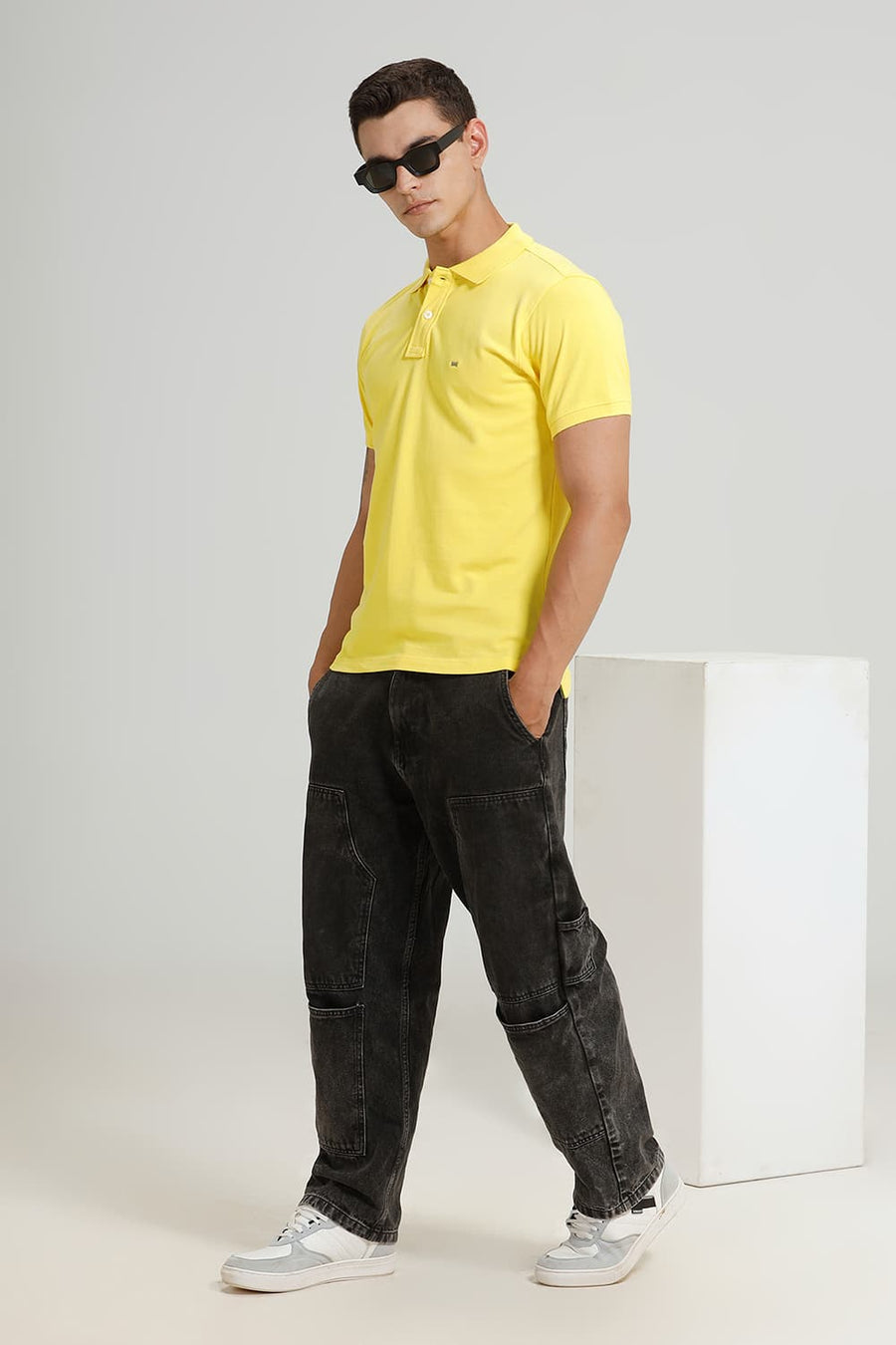 BASICS REGULAR FIT LEMON ZEST COTTON POLO T-SHIRT