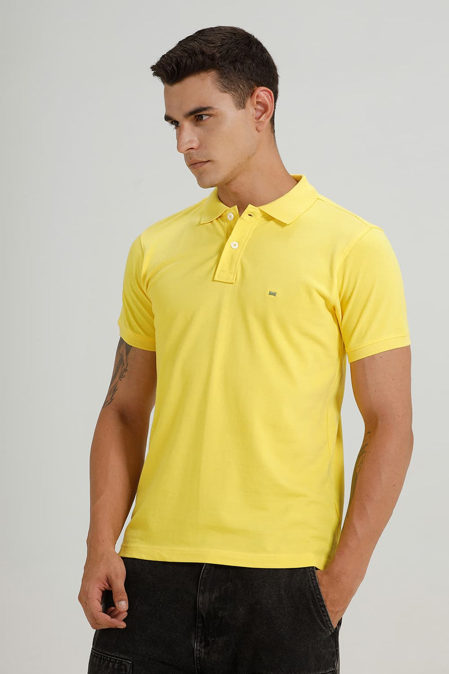 BASICS REGULAR FIT LEMON ZEST COTTON POLO T-SHIRT