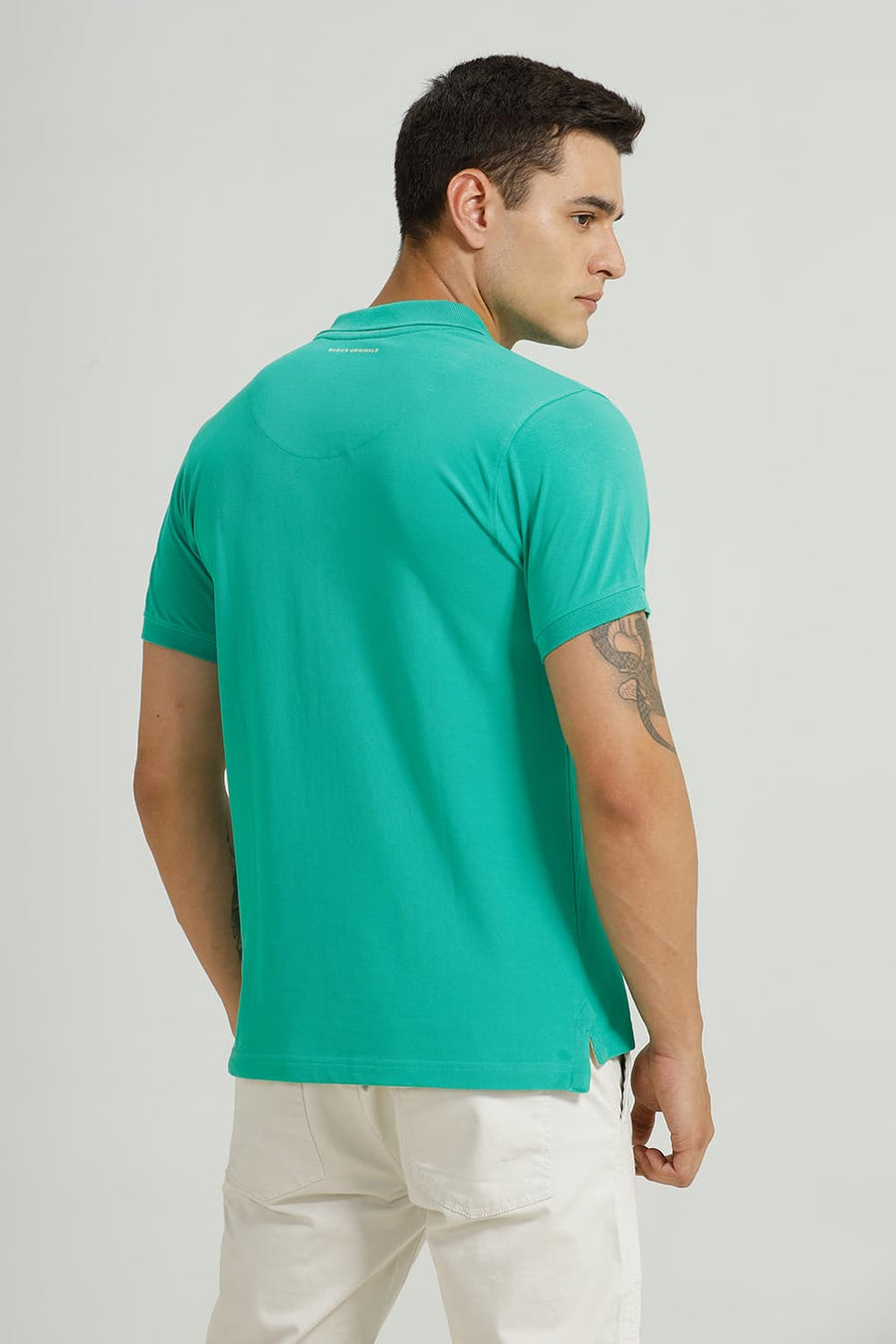 BASICS REGULAR FIT MINT GREEN COTTON POLO T-SHIRT