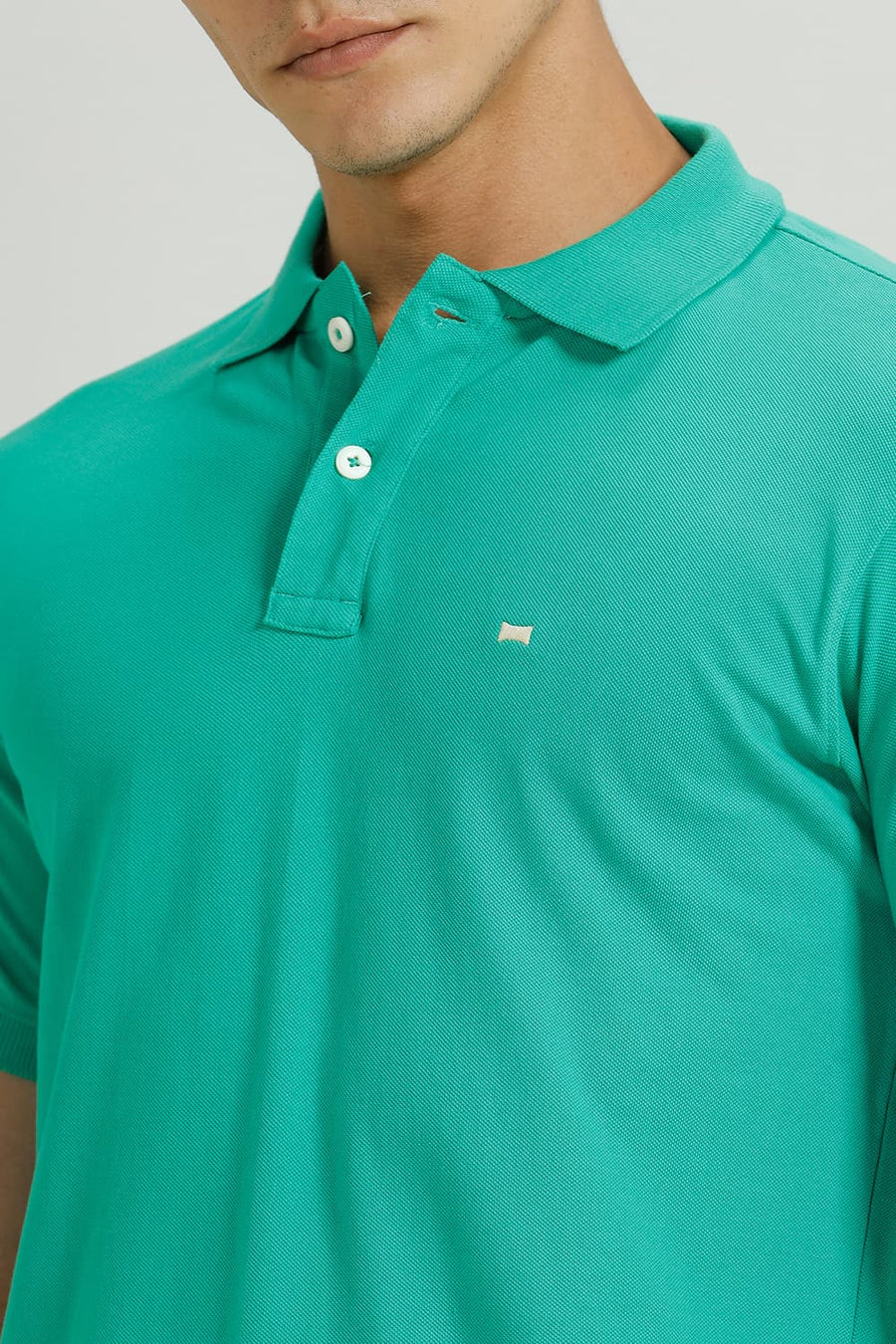 BASICS REGULAR FIT MINT GREEN COTTON POLO T-SHIRT