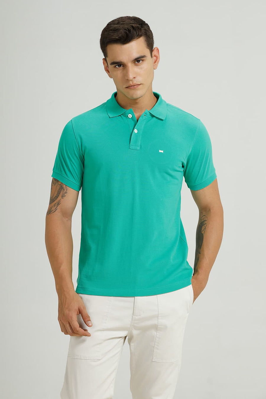 BASICS REGULAR FIT MINT GREEN COTTON POLO T-SHIRT