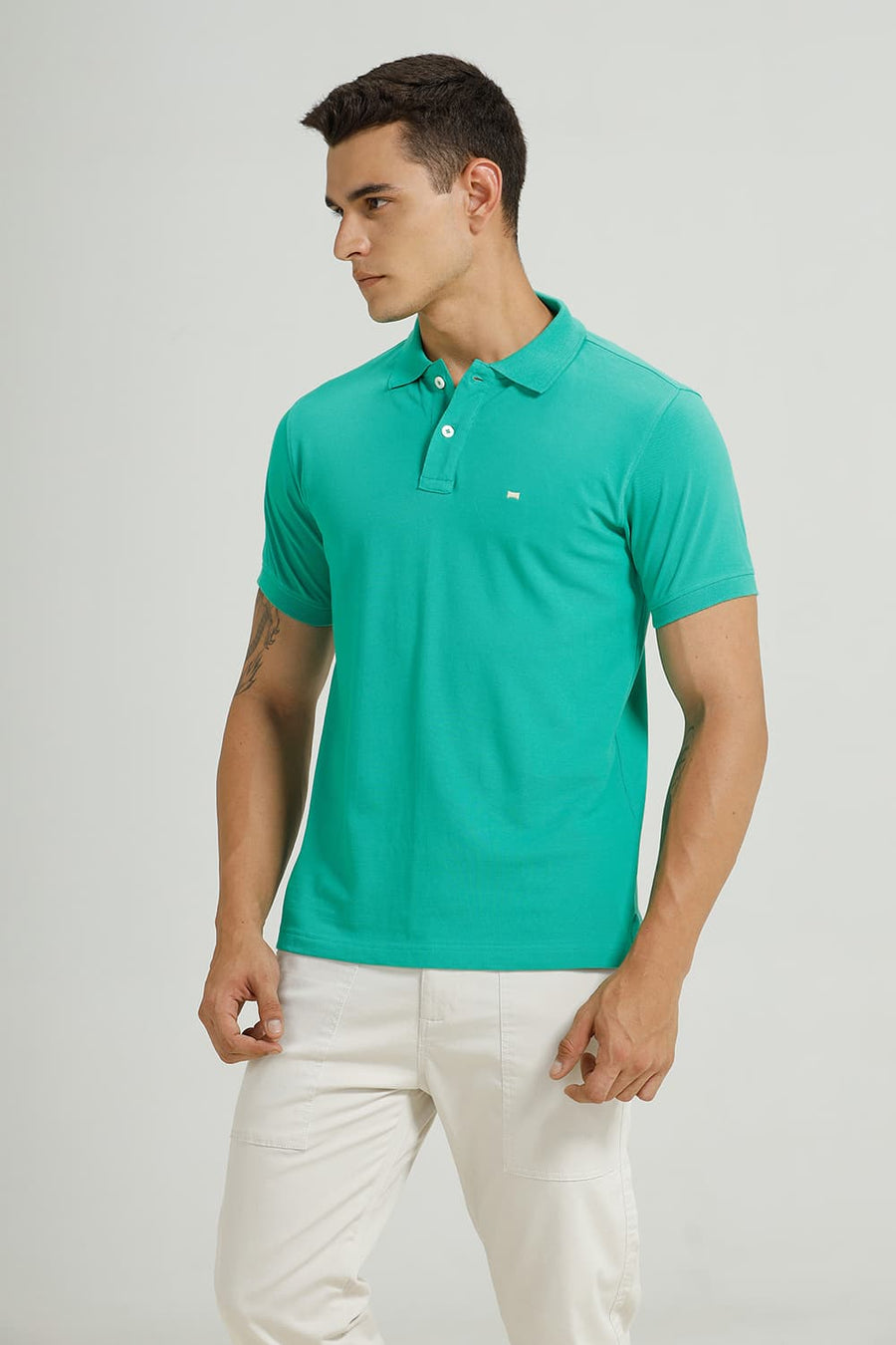 BASICS REGULAR FIT MINT GREEN COTTON POLO T-SHIRT