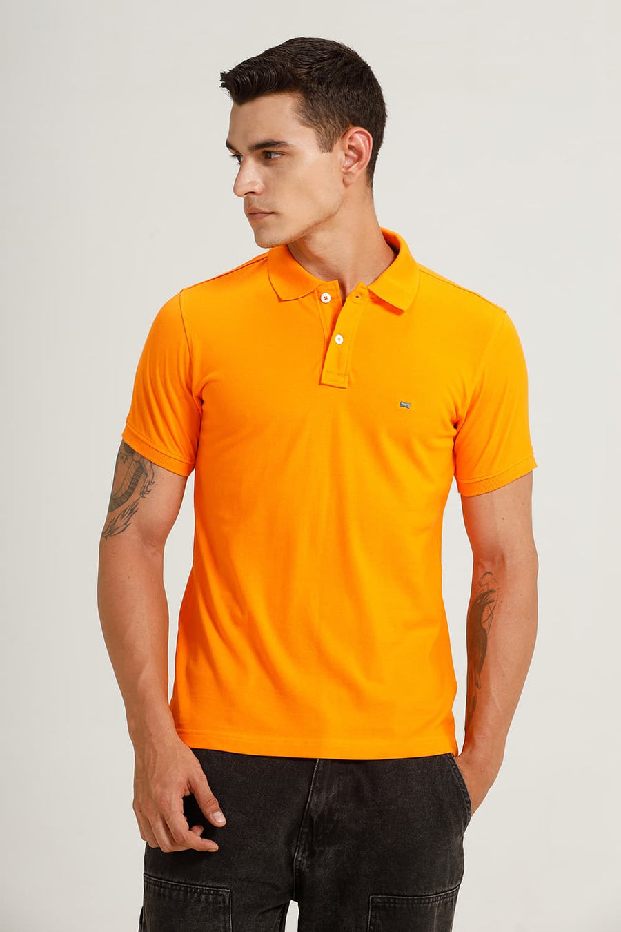 BASICS REGULAR FIT TANGELO COTTON POLO T-SHIRT