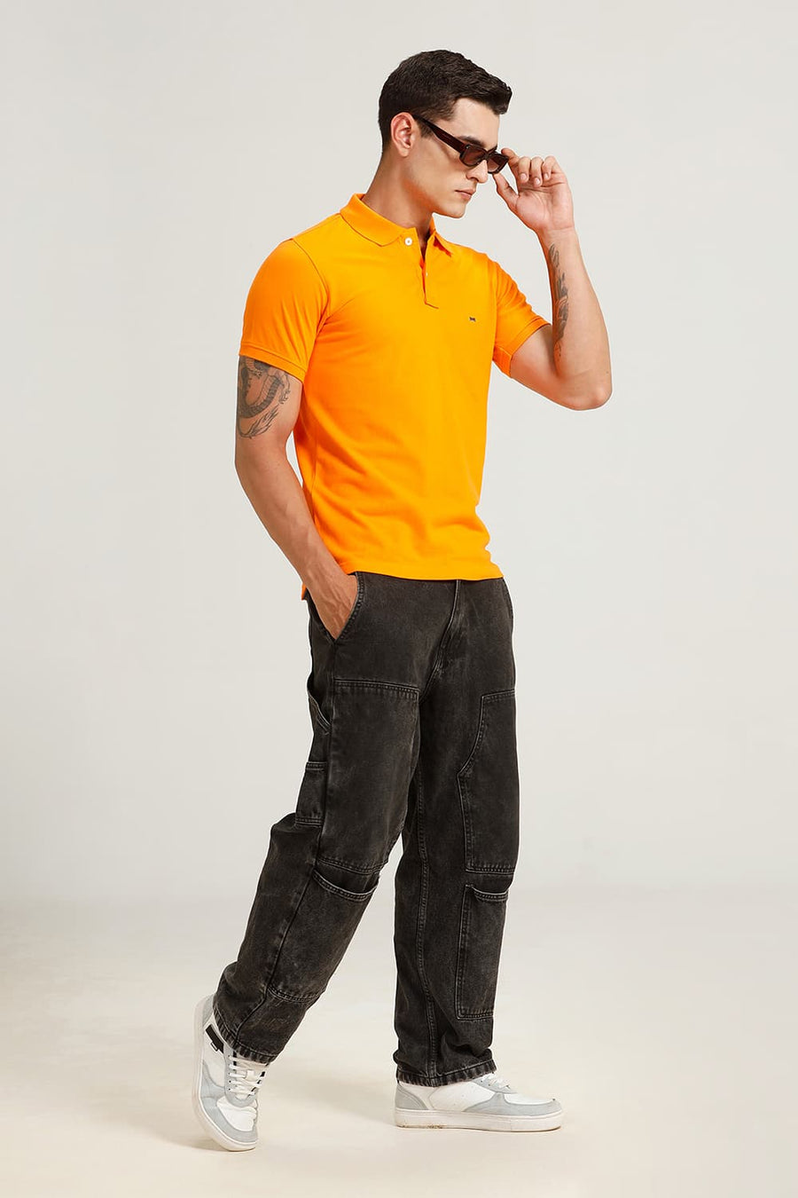 BASICS REGULAR FIT TANGELO COTTON POLO T-SHIRT