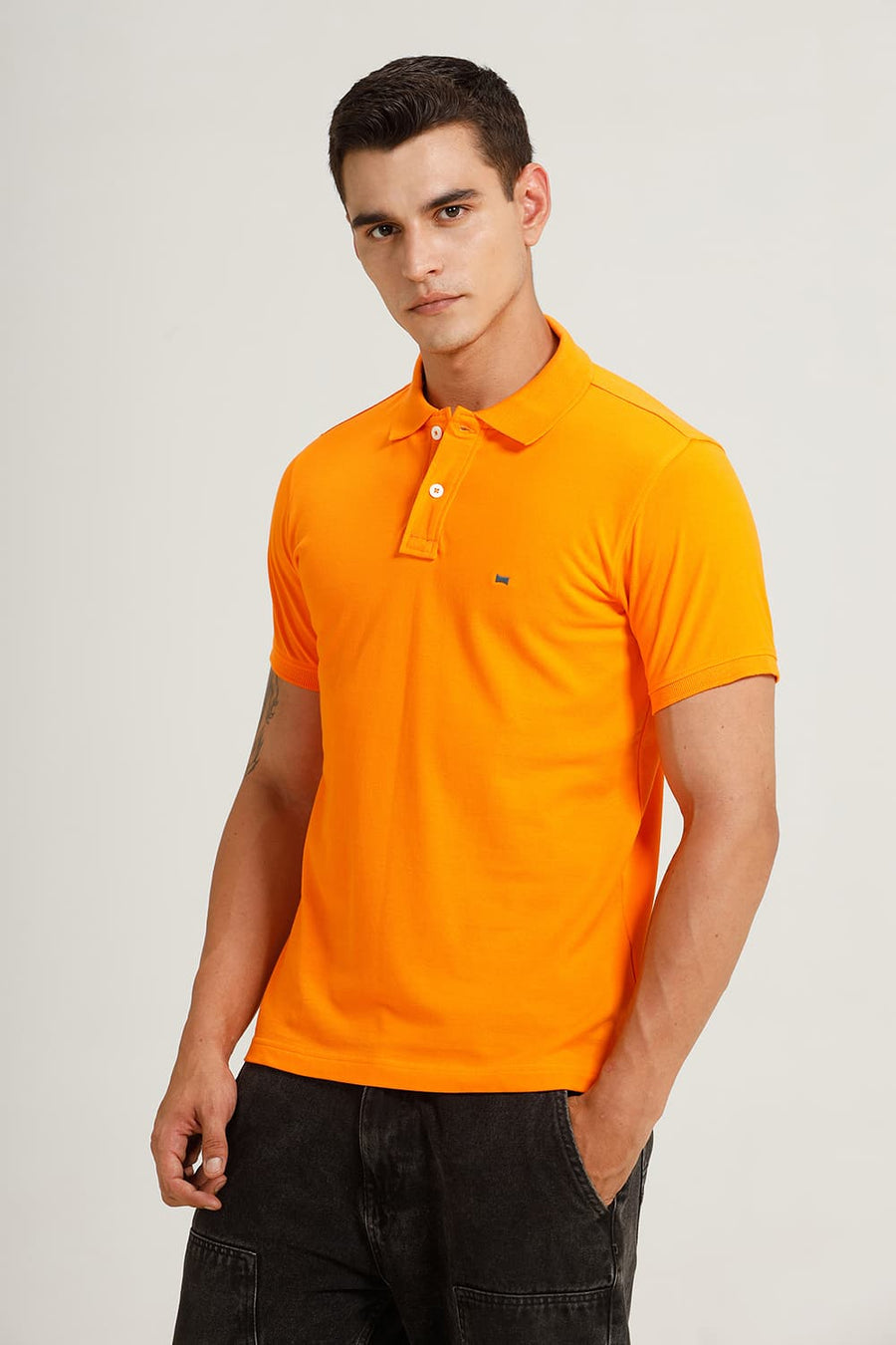 BASICS REGULAR FIT TANGELO COTTON POLO T-SHIRT
