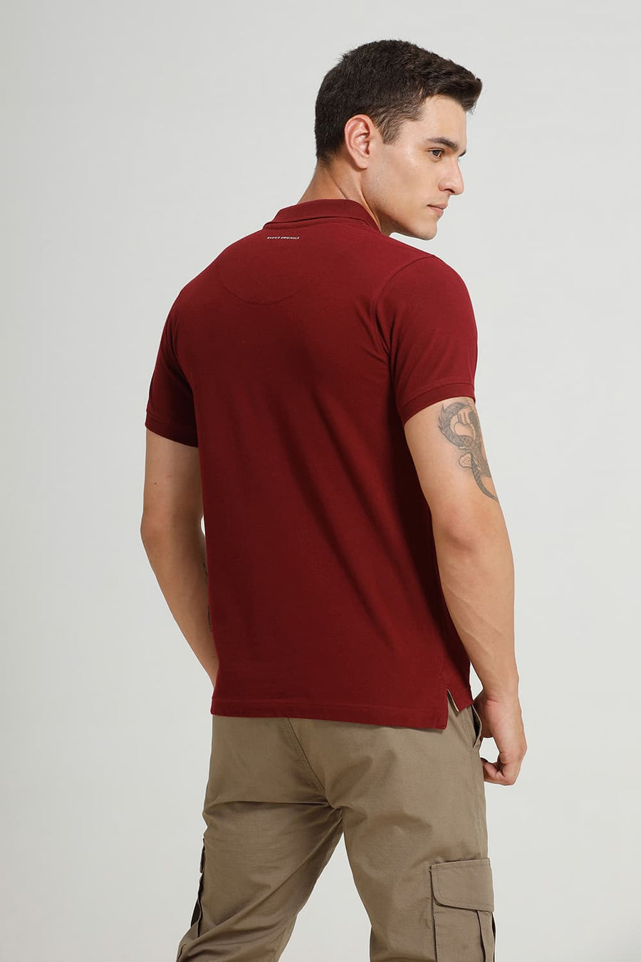 BASICS REGULAR FIT TAWNY PORT COTTON POLO T-SHIRT