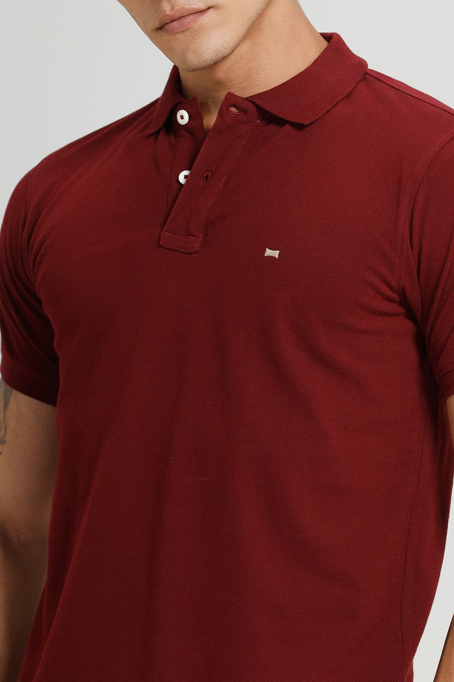 BASICS REGULAR FIT TAWNY PORT COTTON POLO T-SHIRT