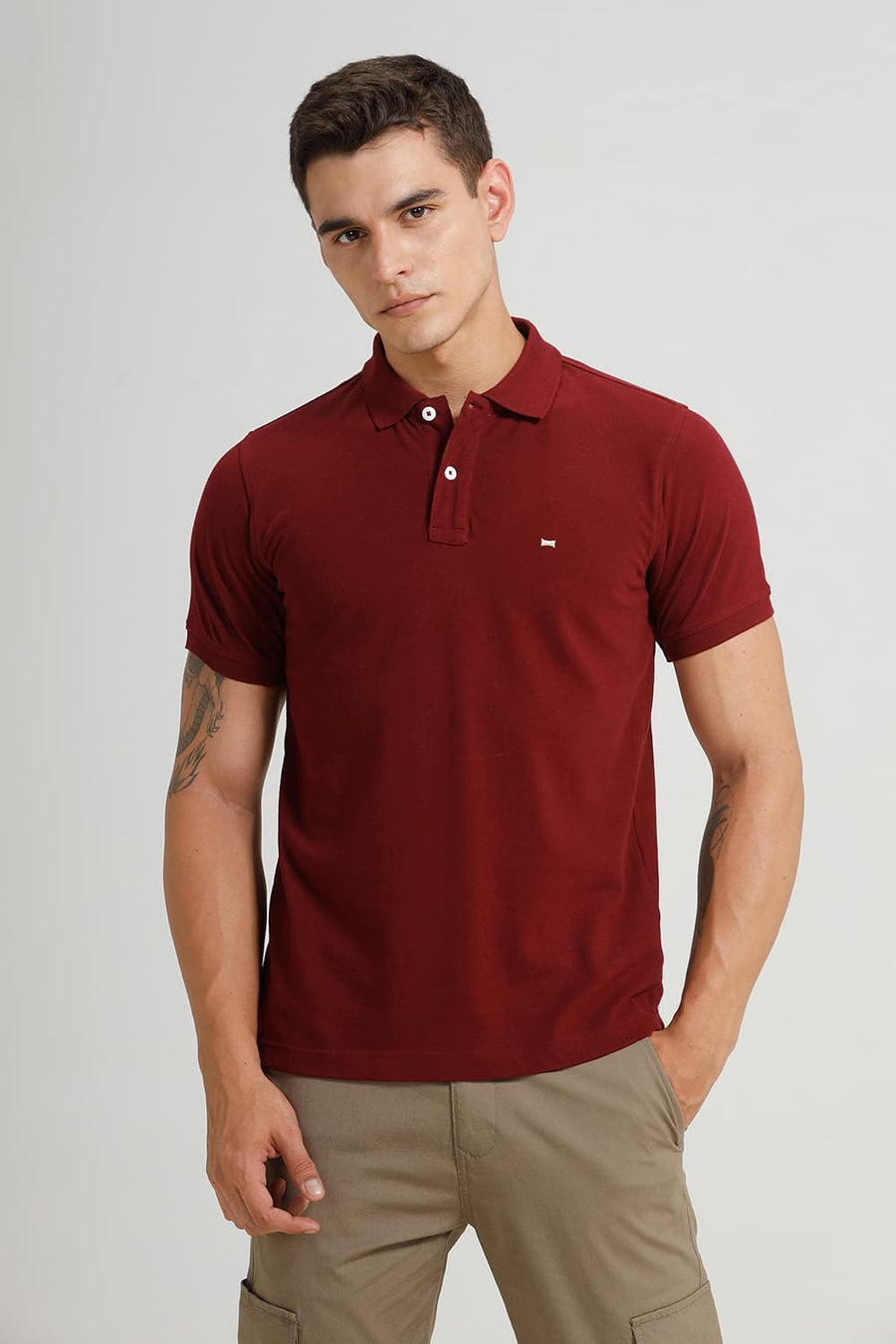 BASICS REGULAR FIT TAWNY PORT COTTON POLO T-SHIRT