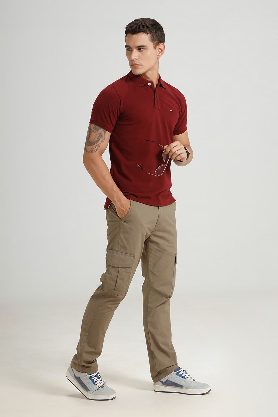 BASICS REGULAR FIT TAWNY PORT COTTON POLO T-SHIRT