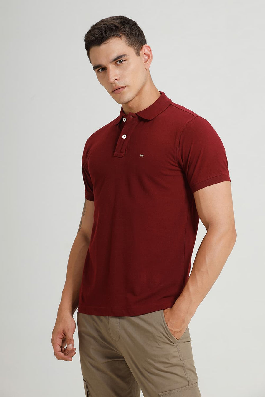 BASICS REGULAR FIT TAWNY PORT COTTON POLO T-SHIRT