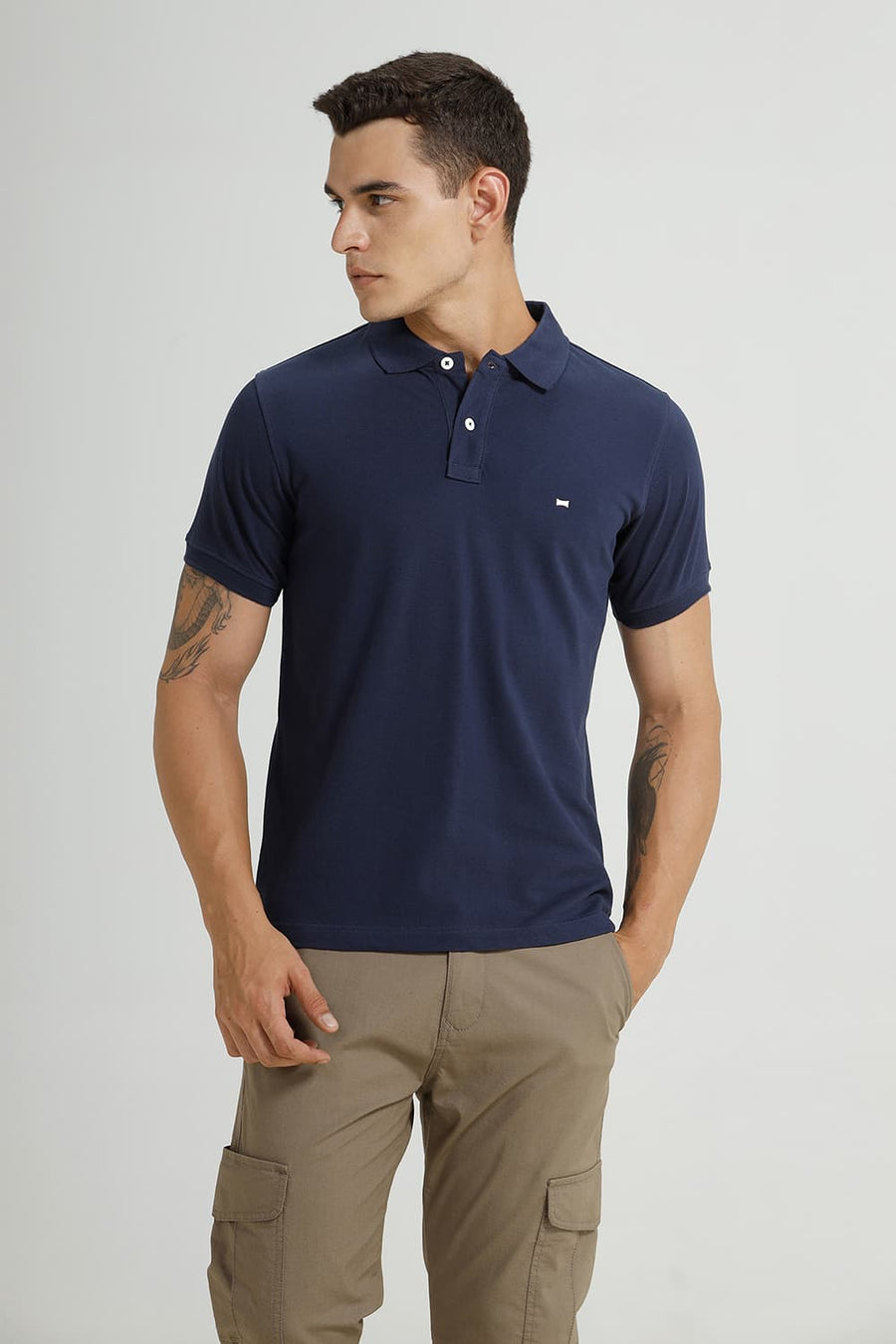 BASICS REGULAR FIT NAVAL ACADEMY COTTON POLO T-SHIRT