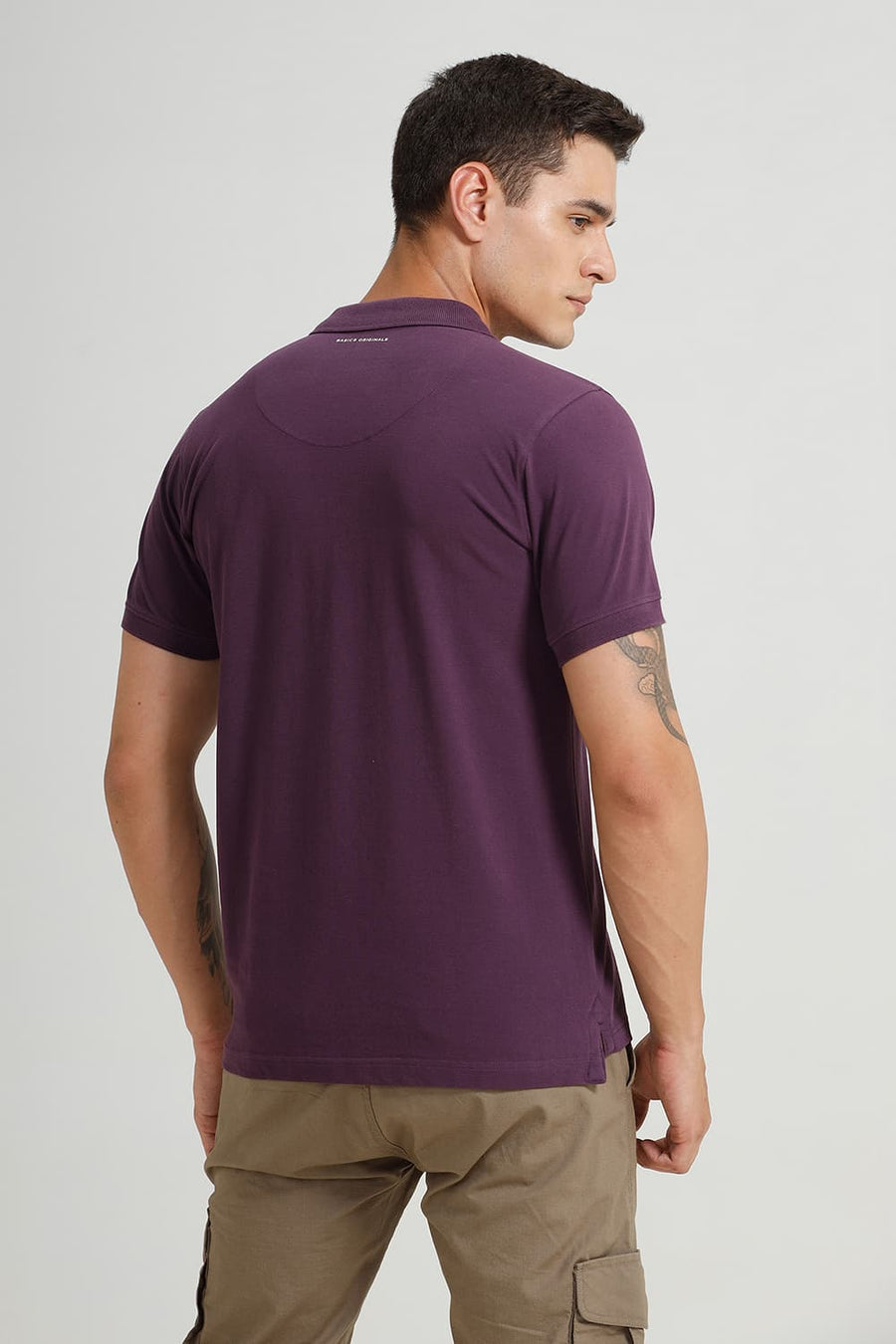 BASICS REGULAR FIT SHADOW PURPLE COTTON POLO T-SHIRT