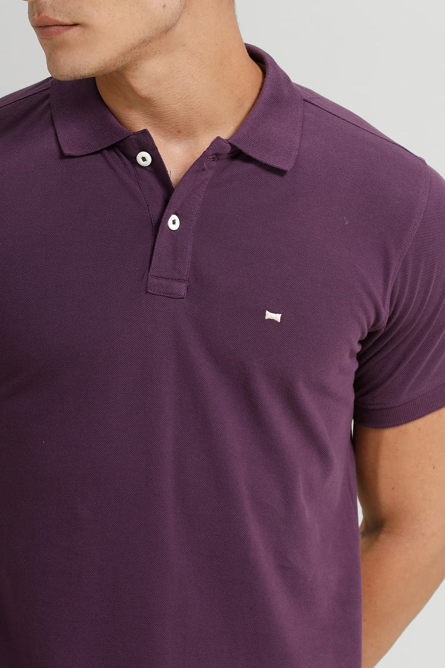 BASICS REGULAR FIT SHADOW PURPLE COTTON POLO T-SHIRT