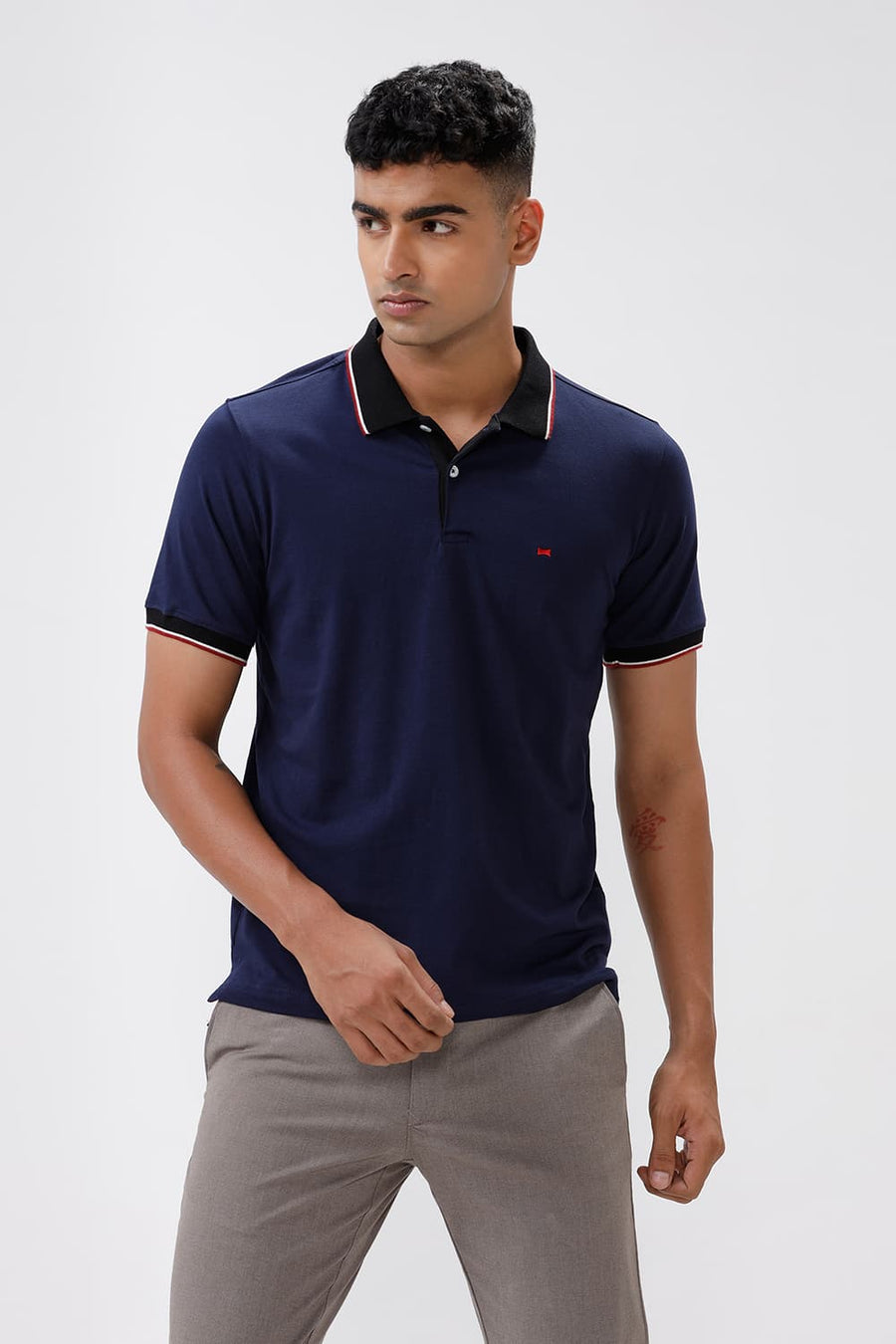 BASICS REGULAR FIT NAVAL ACADEMY COTTON STRETCH POLO T-SHIRT