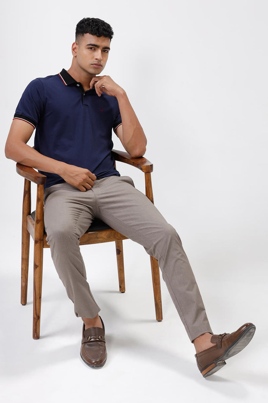 BASICS REGULAR FIT NAVAL ACADEMY COTTON STRETCH POLO T-SHIRT