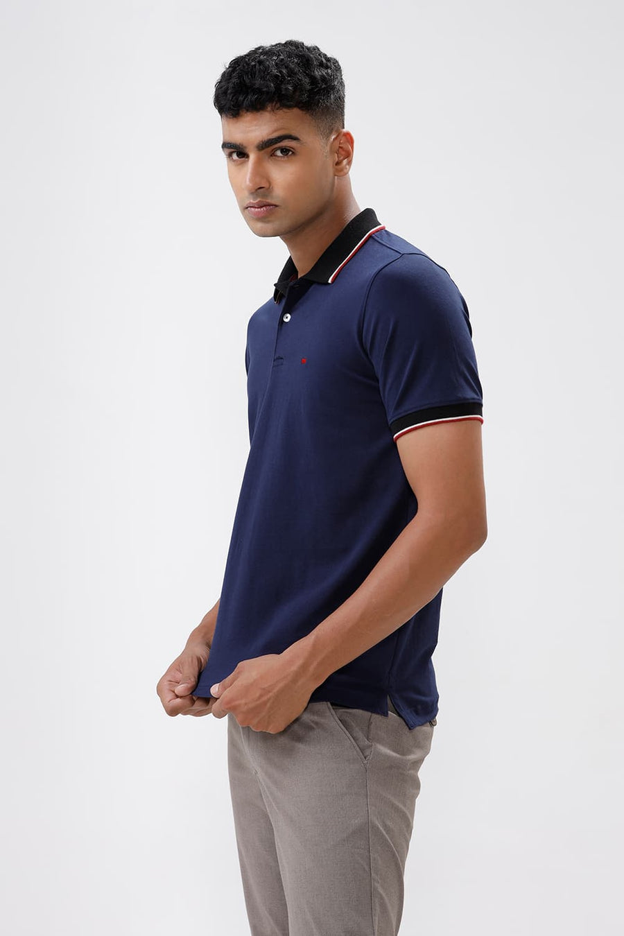 BASICS REGULAR FIT NAVAL ACADEMY COTTON STRETCH POLO T-SHIRT