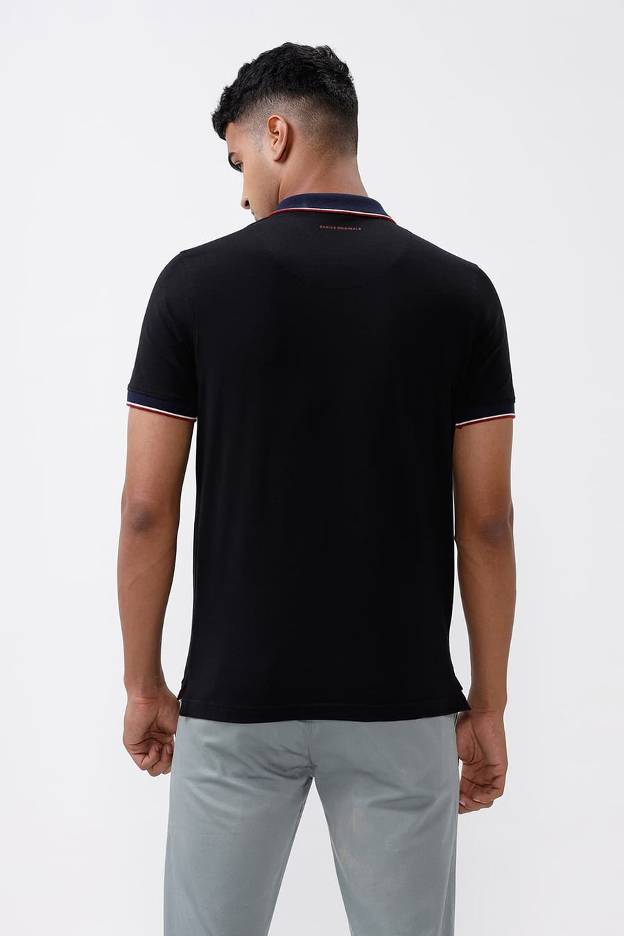 BASICS REGULAR FIT BLACK BEAUTY COTTON STRETCH POLO T-SHIRT