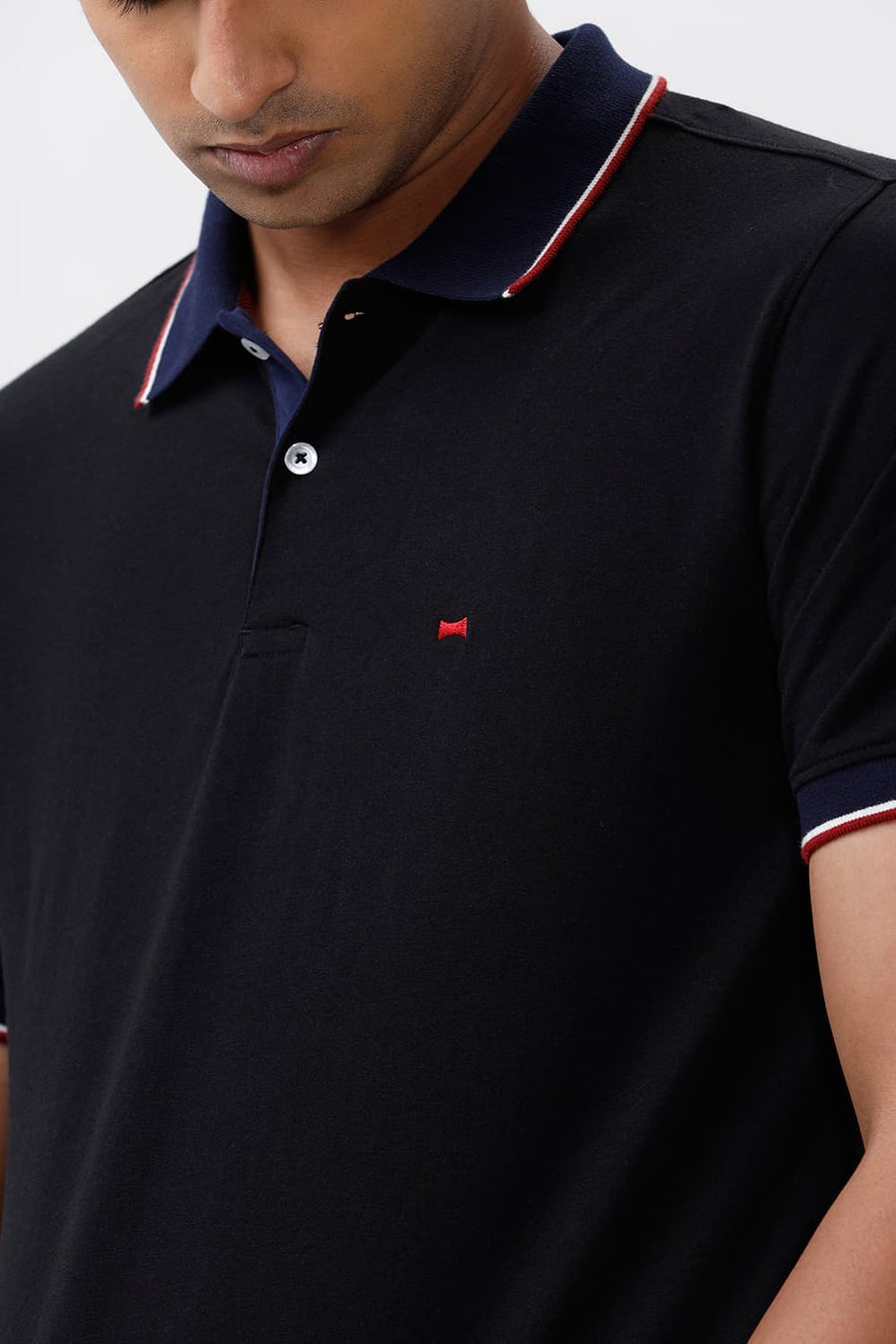 BASICS REGULAR FIT BLACK BEAUTY COTTON STRETCH POLO T-SHIRT