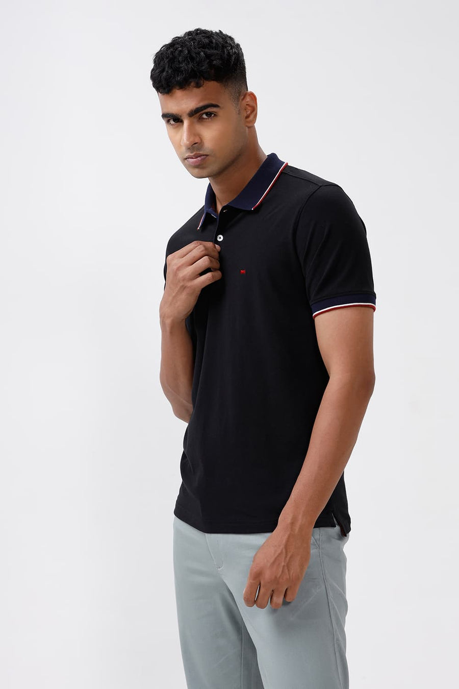 BASICS REGULAR FIT BLACK BEAUTY COTTON STRETCH POLO T-SHIRT
