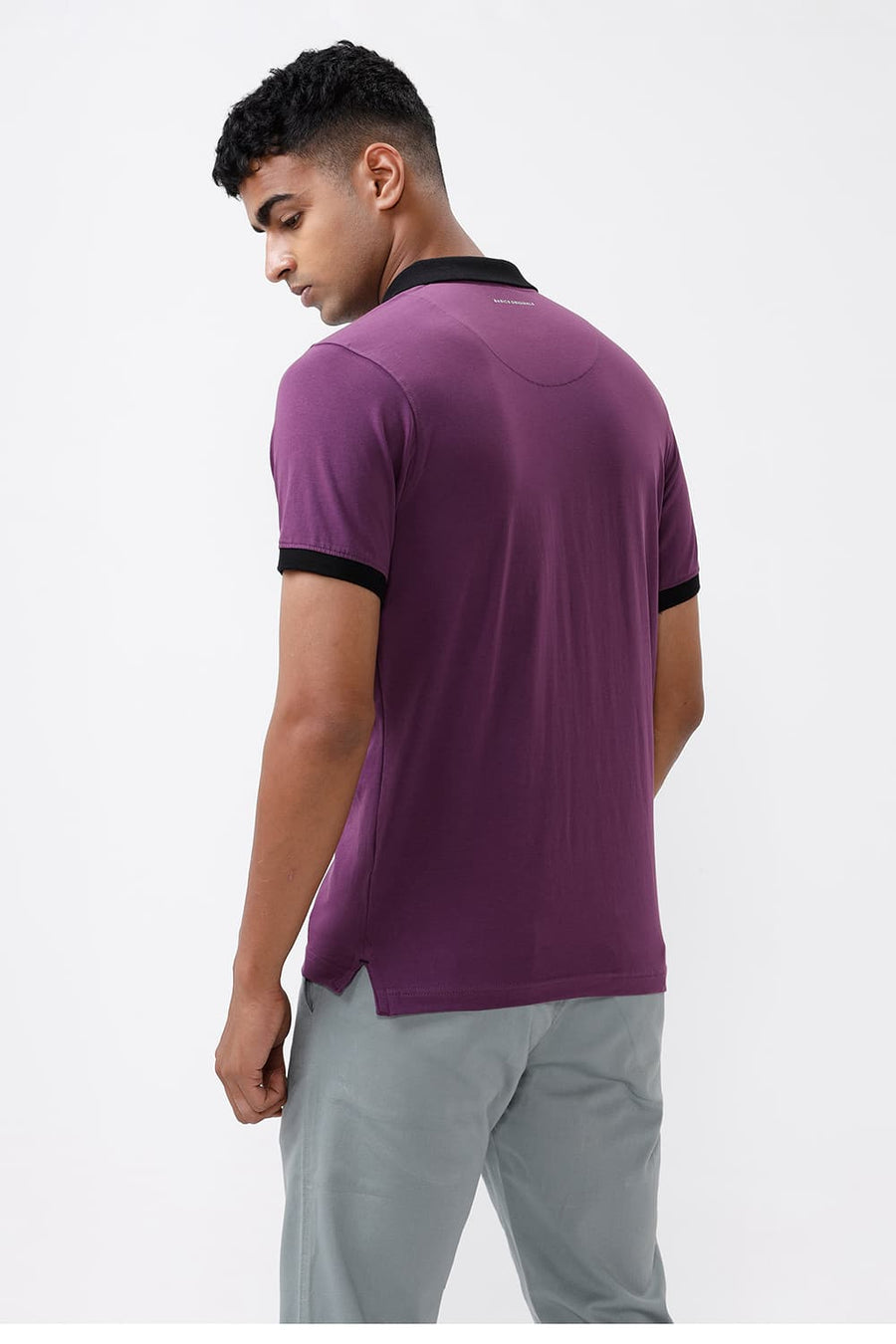 BASICS REGULAR FIT PLUM COTTON STRETCH POLO T-SHIRT