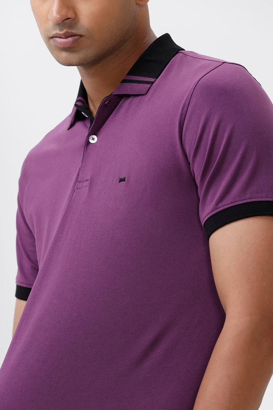 BASICS REGULAR FIT PLUM COTTON STRETCH POLO T-SHIRT