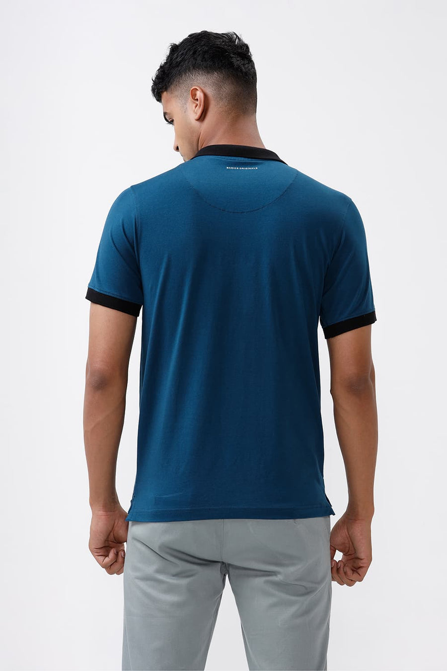 BASICS REGULAR FIT LEGION BLUE COTTON STRETCH POLO T-SHIRT