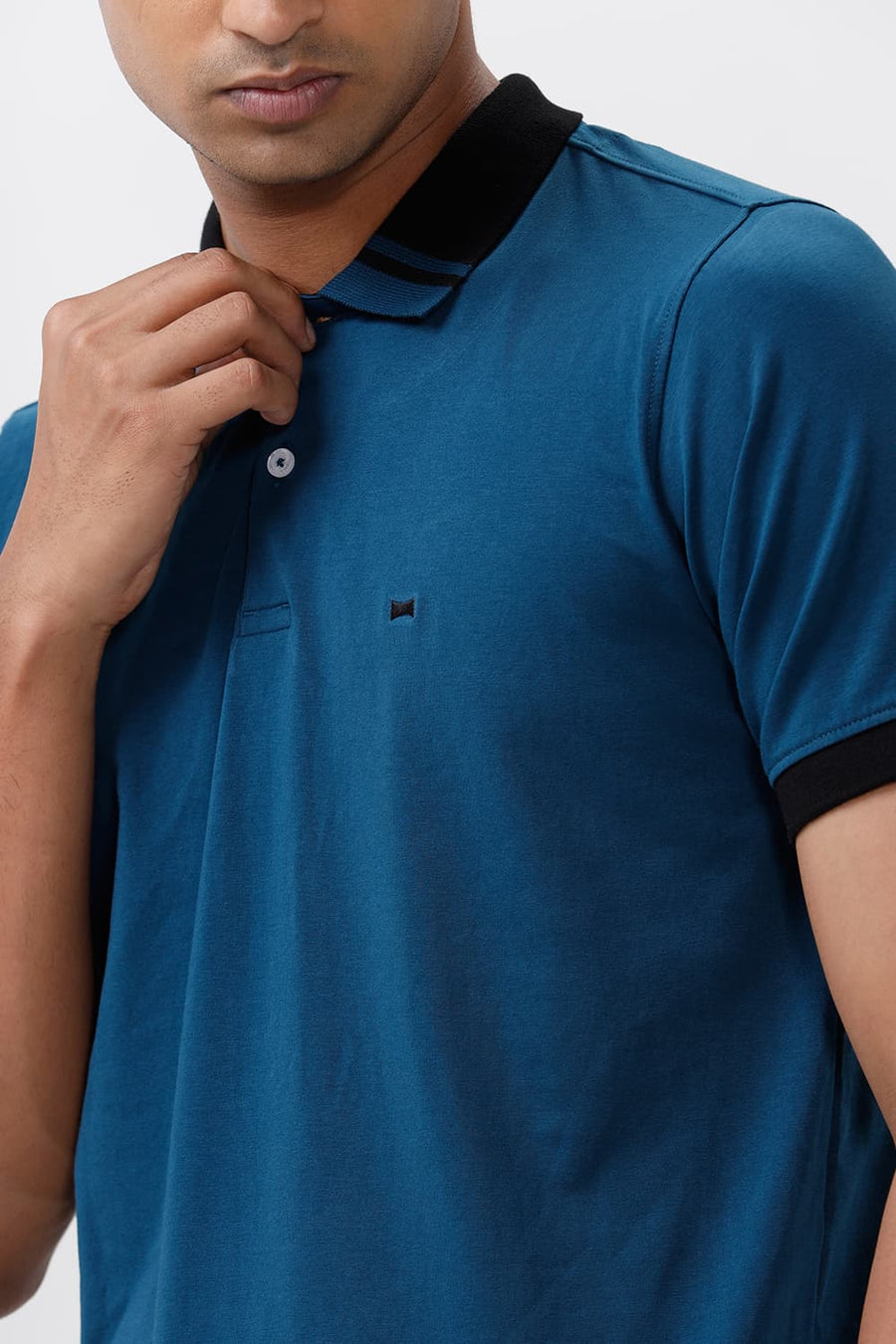 BASICS REGULAR FIT LEGION BLUE COTTON STRETCH POLO T-SHIRT