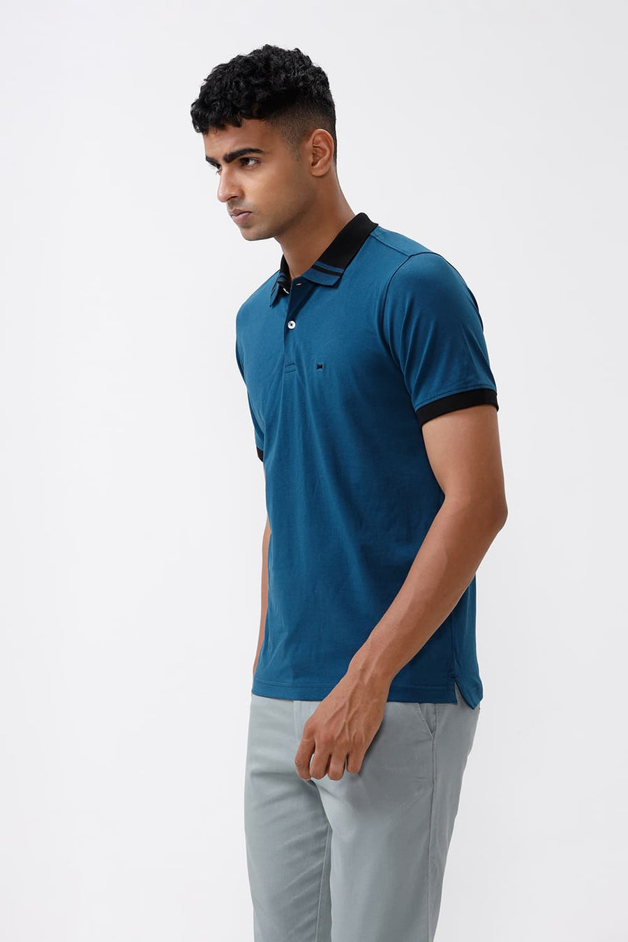 BASICS REGULAR FIT LEGION BLUE COTTON STRETCH POLO T-SHIRT