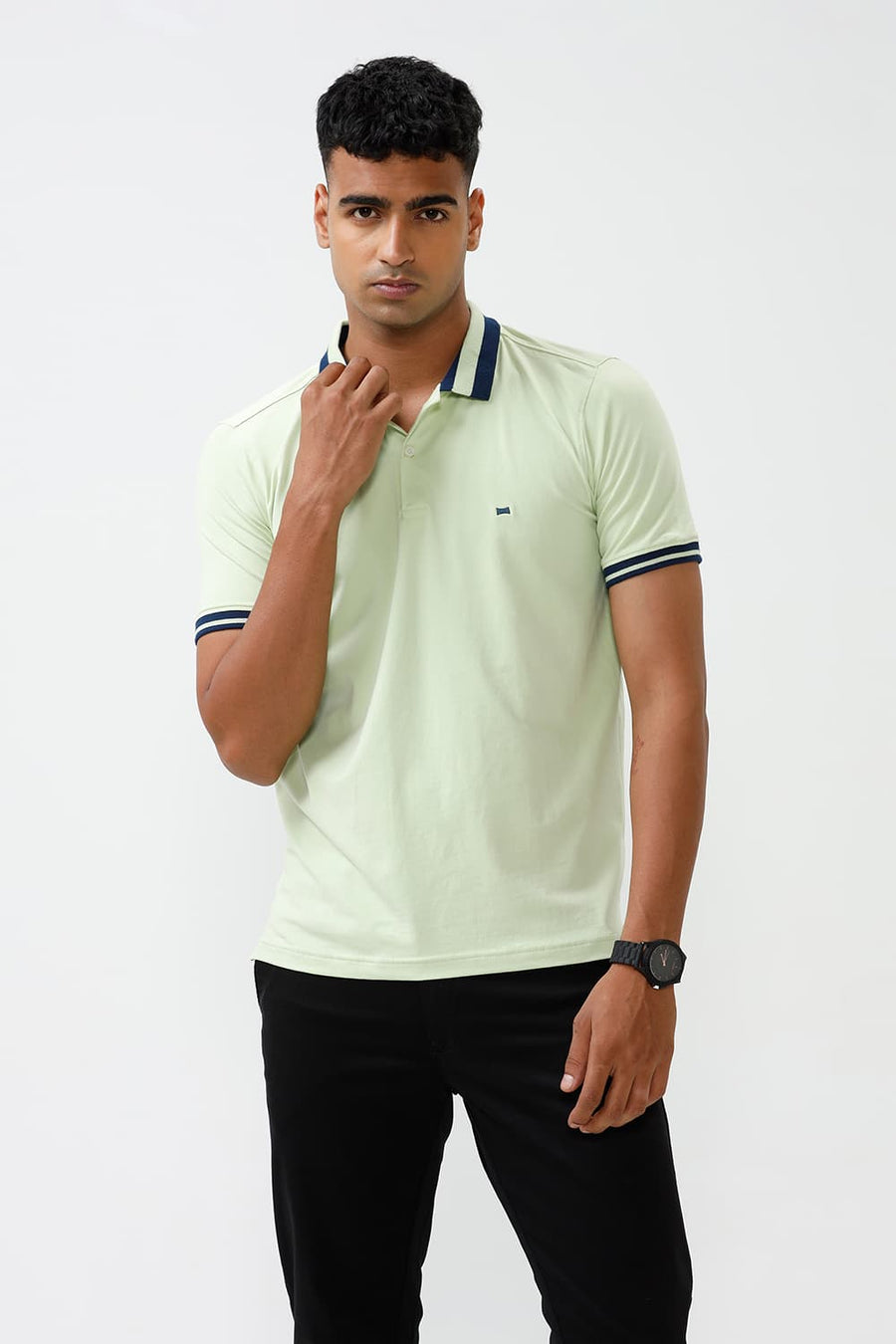 BASICS REGULAR FIT REED COTTON STRETCH POLO T-SHIRT