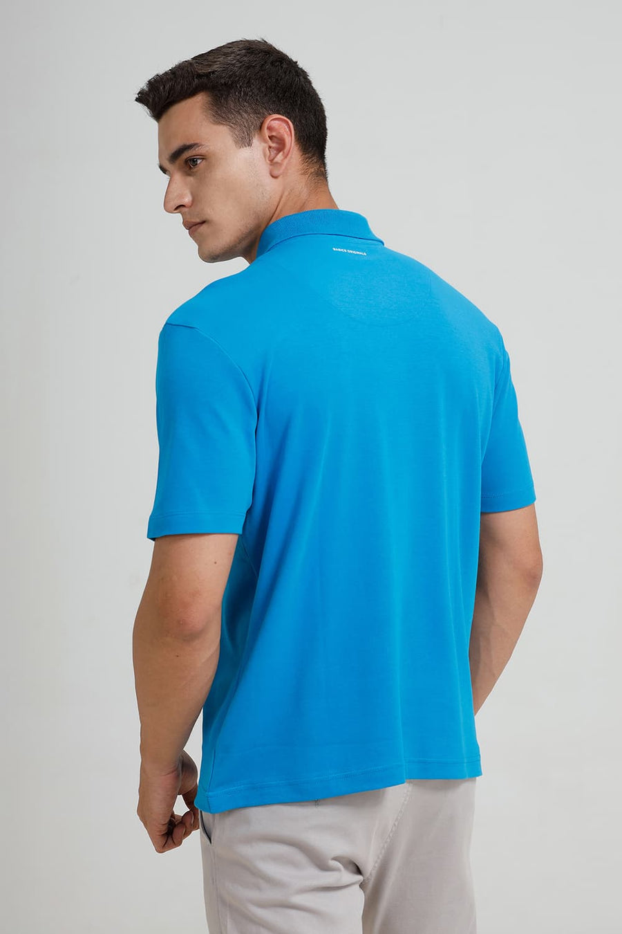 BASICS RELAXED FIT DIVA BLUE COTTON POLO T-SHIRT
