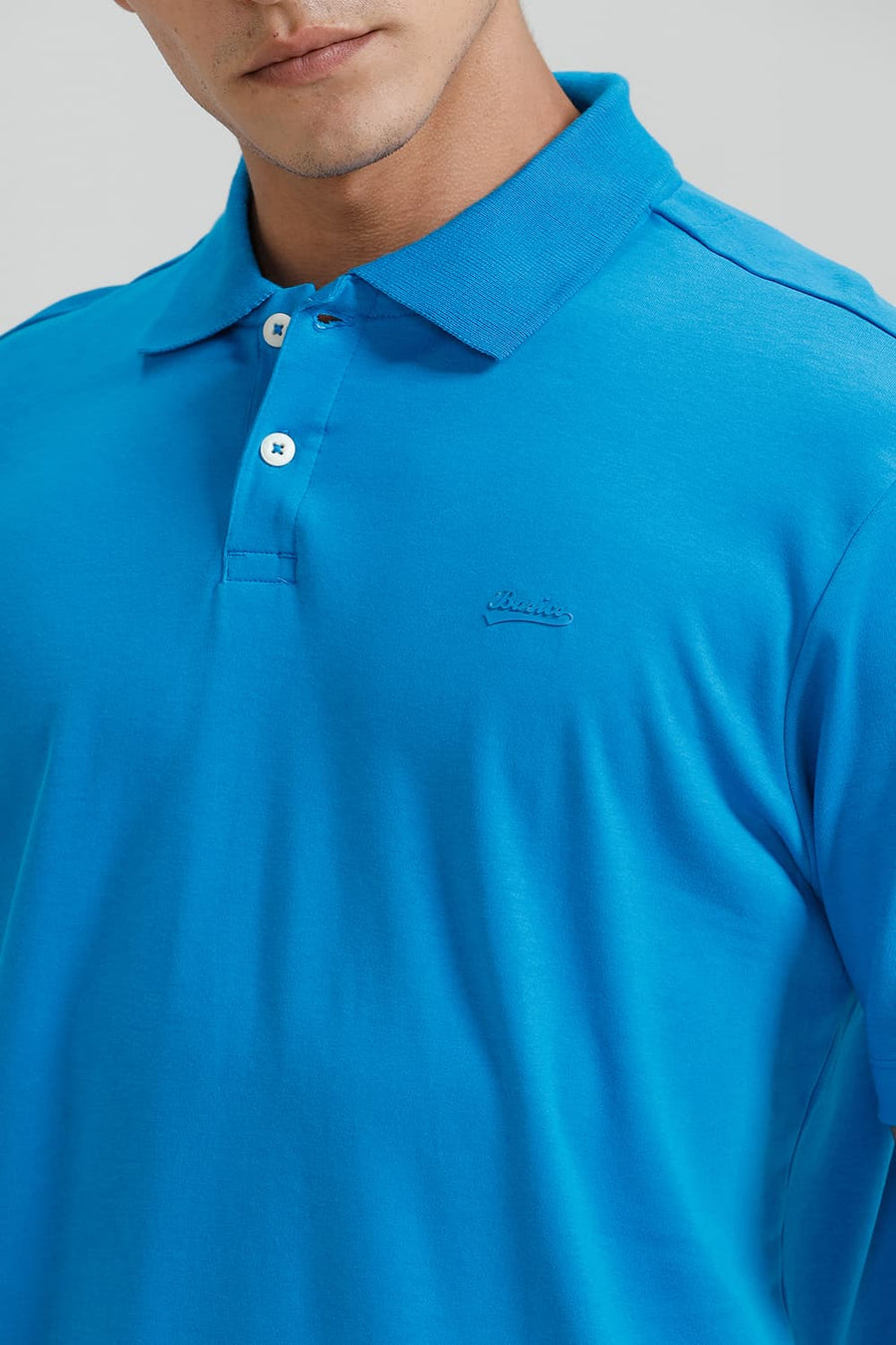 BASICS RELAXED FIT DIVA BLUE COTTON POLO T-SHIRT