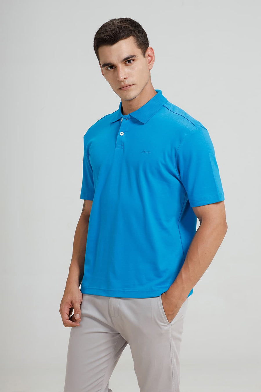 BASICS RELAXED FIT DIVA BLUE COTTON POLO T-SHIRT