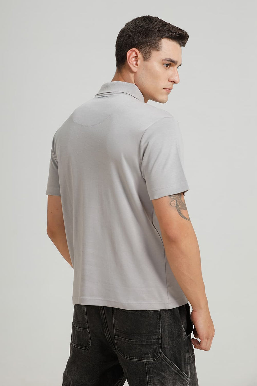 BASICS RELAXED FIT ULTIMATE GREY COTTON POLO T-SHIRT