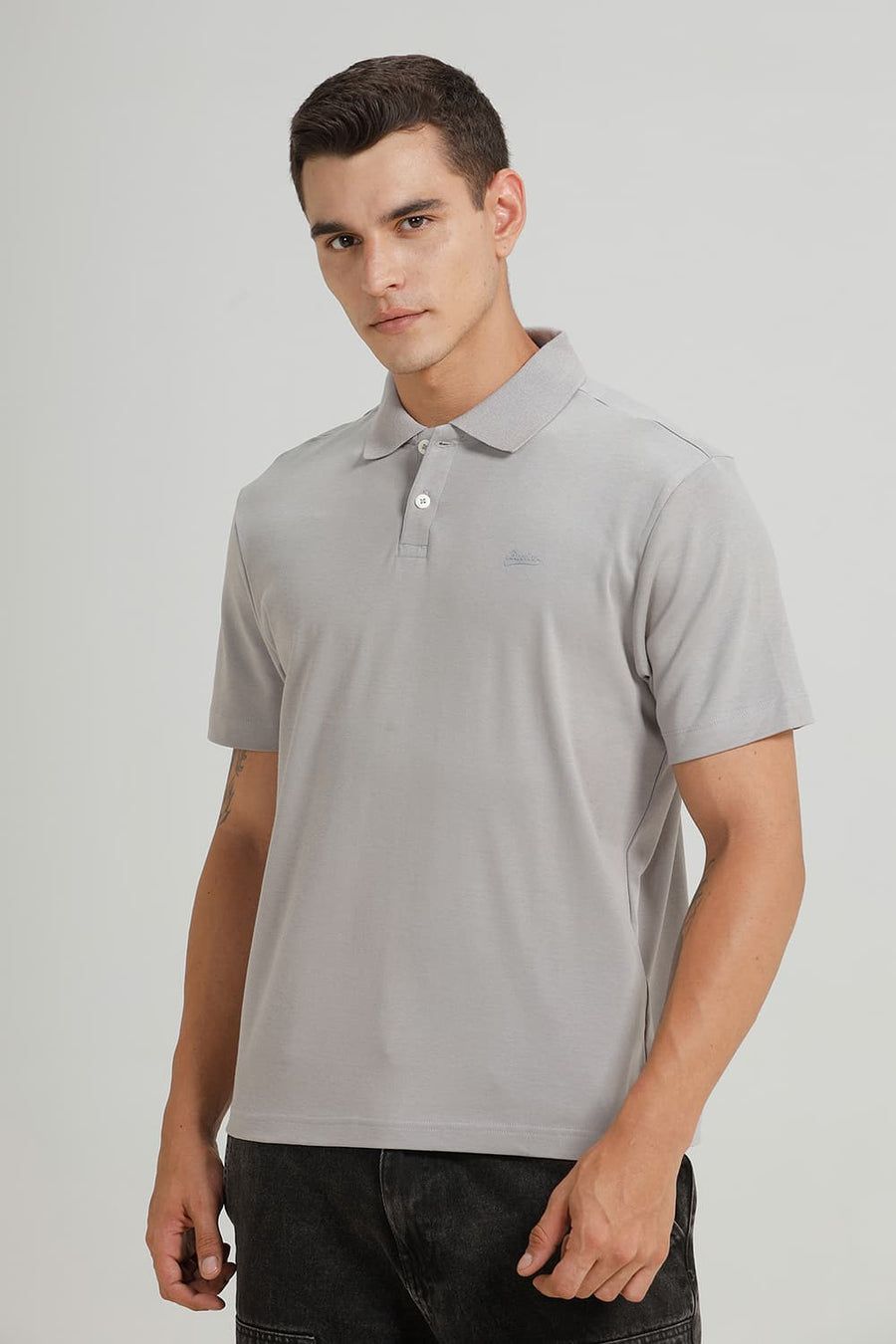 BASICS RELAXED FIT ULTIMATE GREY COTTON POLO T-SHIRT