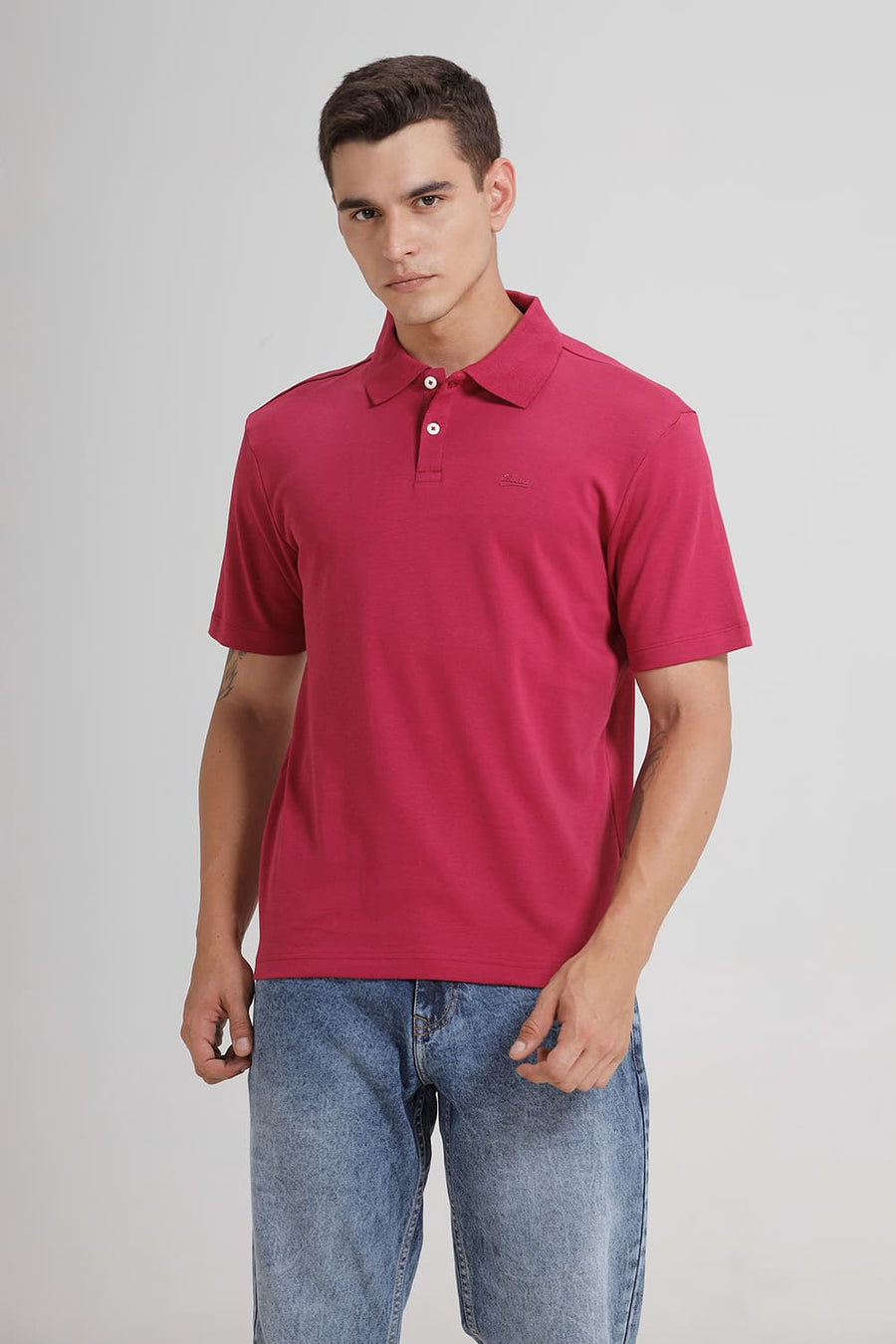 BASICS RELAXED FIT ANEMONE COTTON POLO T-SHIRT