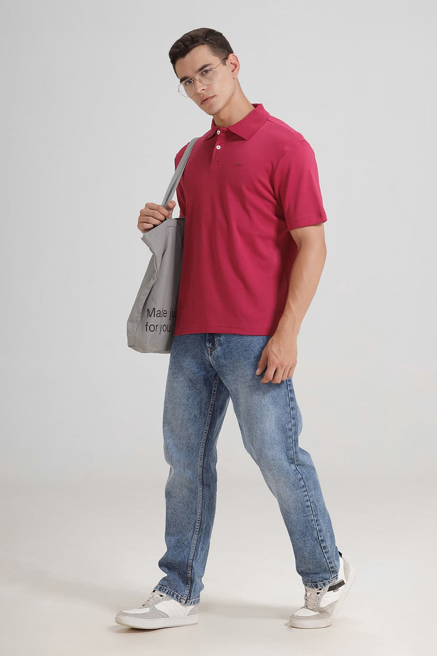 BASICS RELAXED FIT ANEMONE COTTON POLO T-SHIRT