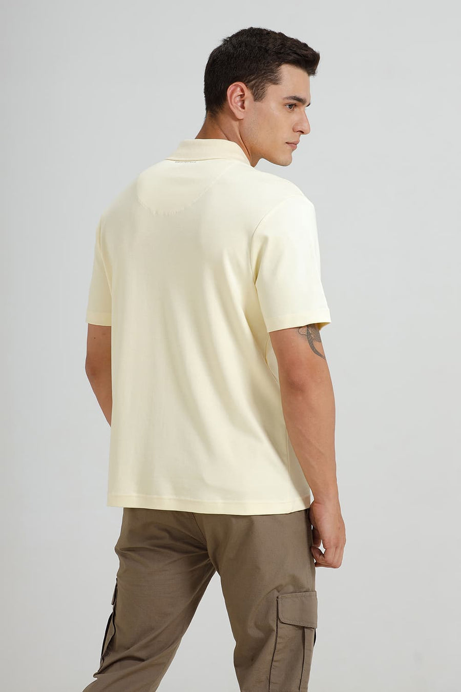 BASICS RELAXED FIT PASTEL YELLOW COTTON POLO T-SHIRT