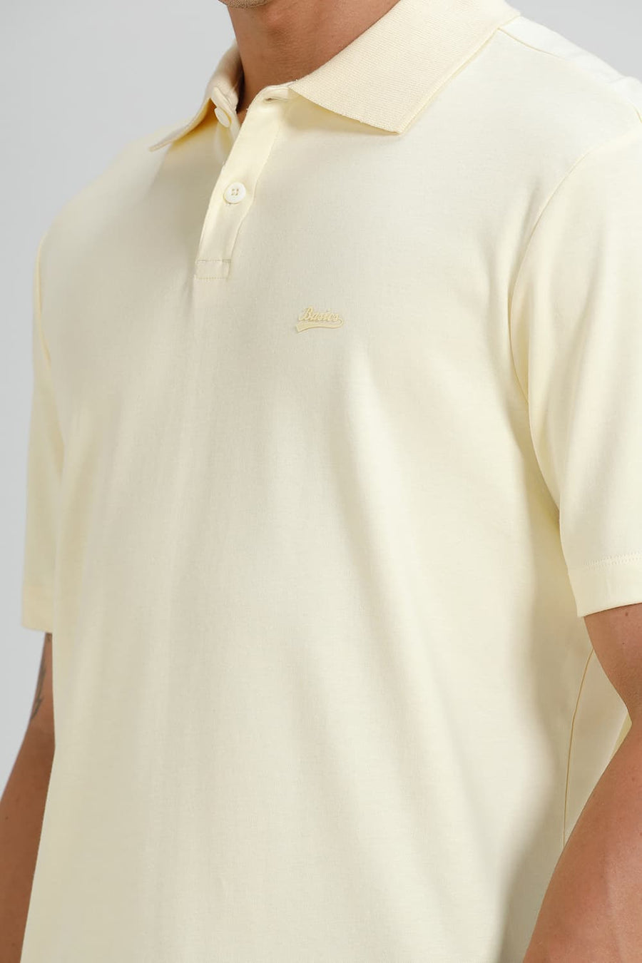 BASICS RELAXED FIT PASTEL YELLOW COTTON POLO T-SHIRT