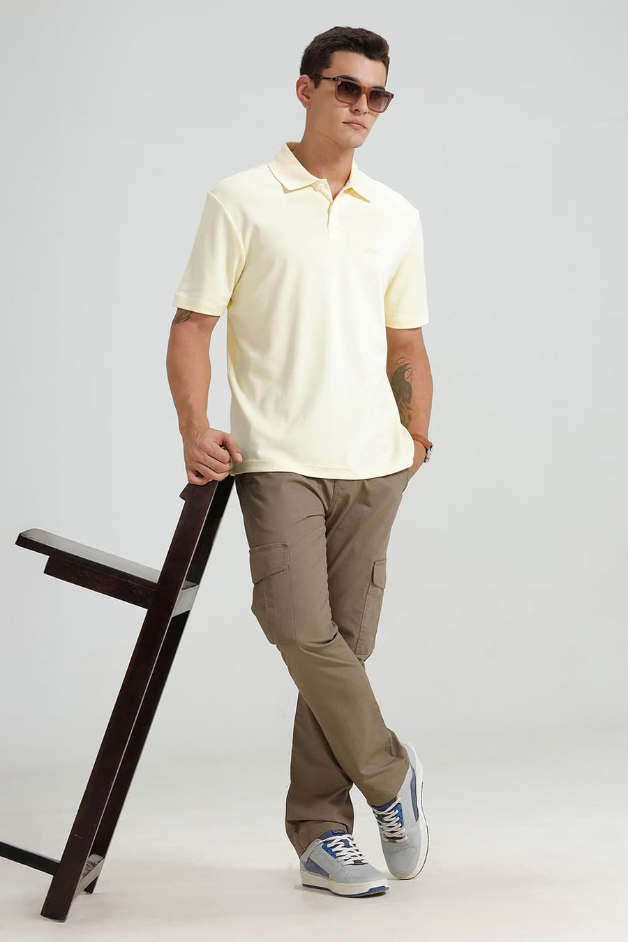 BASICS RELAXED FIT PASTEL YELLOW COTTON POLO T-SHIRT