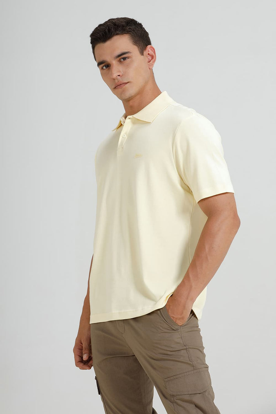BASICS RELAXED FIT PASTEL YELLOW COTTON POLO T-SHIRT