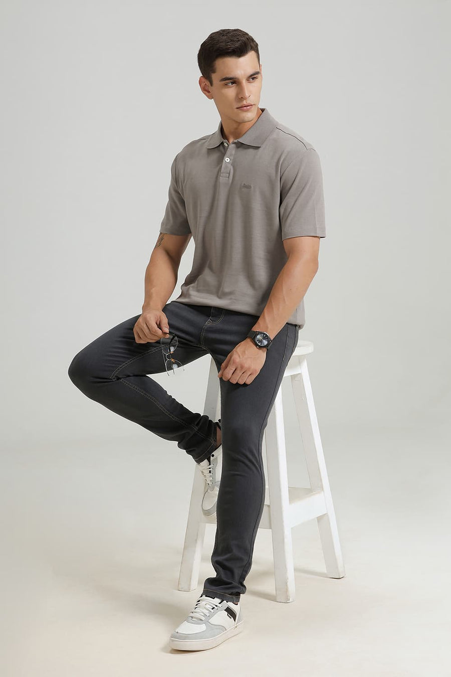 BASICS RELAXED FIT SILENT STORM COTTON POLO T-SHIRT
