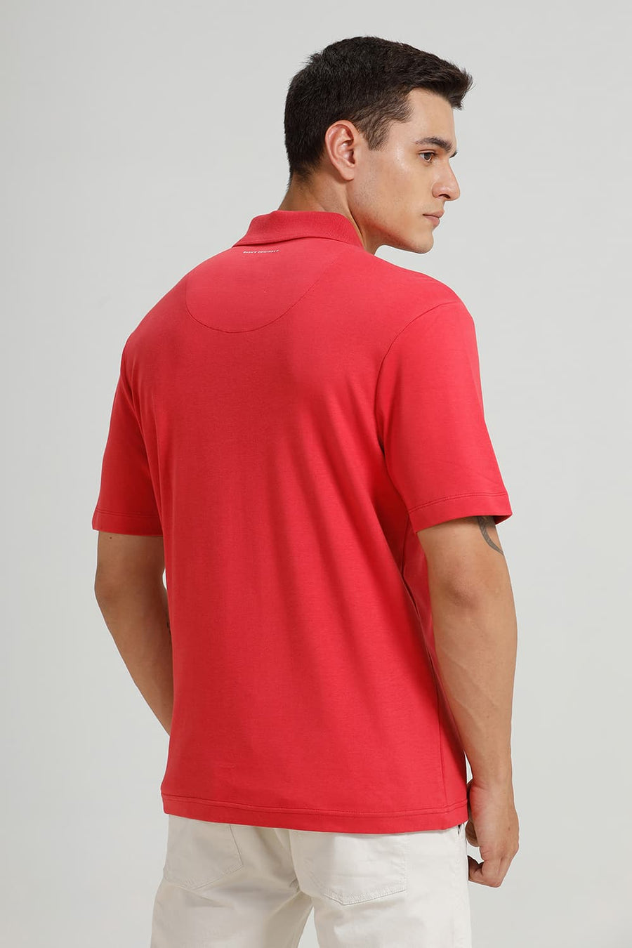 BASICS RELAXED FIT ROCOCCO RED COTTON POLO T-SHIRT