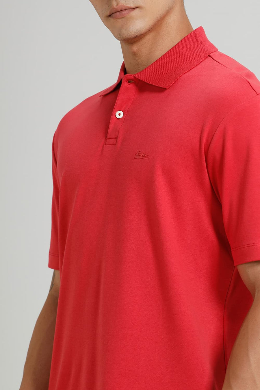 BASICS RELAXED FIT ROCOCCO RED COTTON POLO T-SHIRT