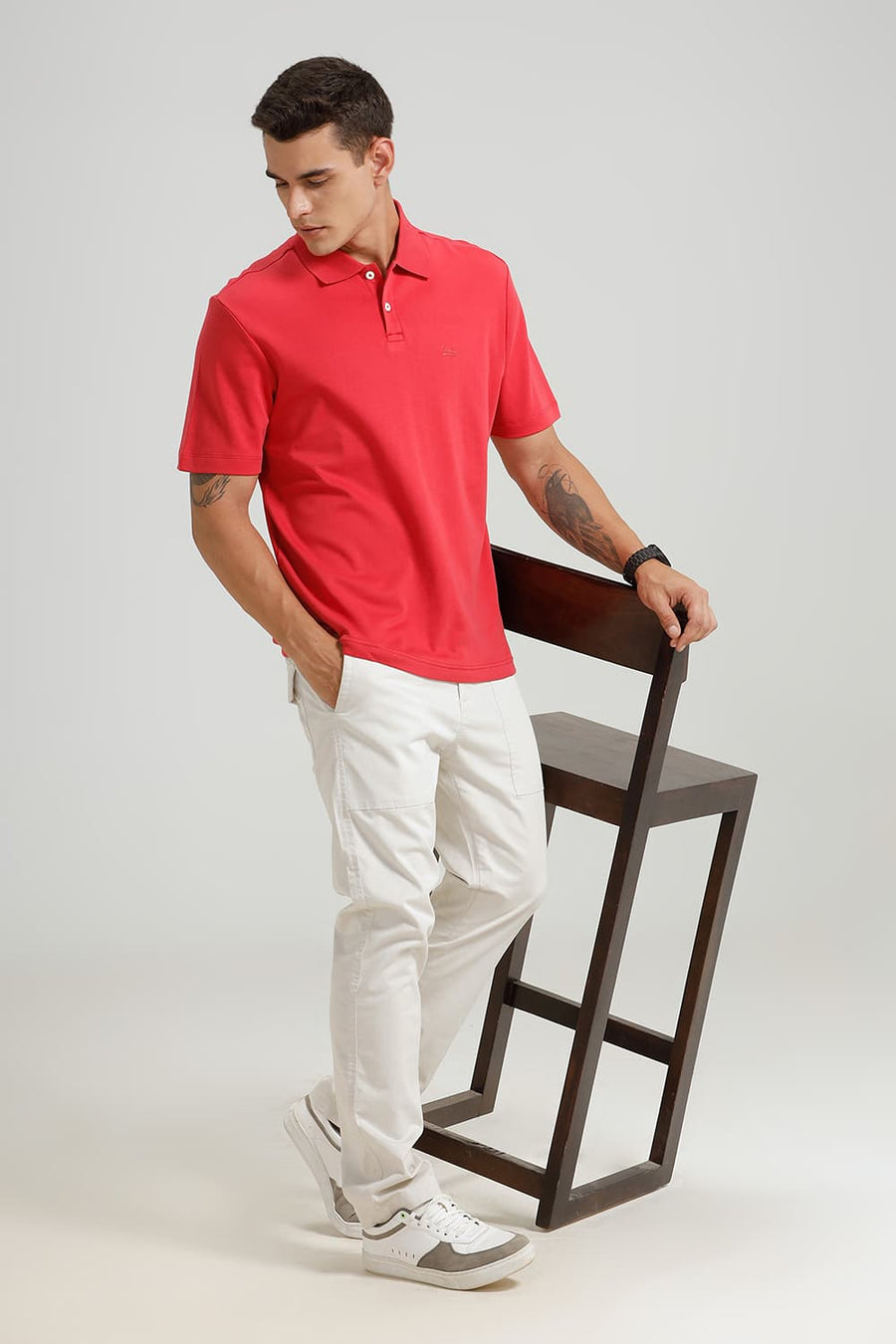 BASICS RELAXED FIT ROCOCCO RED COTTON POLO T-SHIRT
