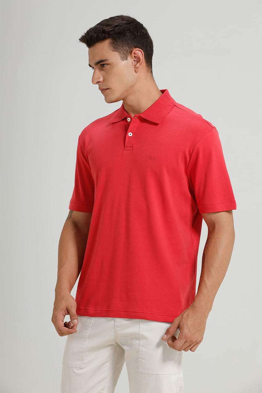 BASICS RELAXED FIT ROCOCCO RED COTTON POLO T-SHIRT