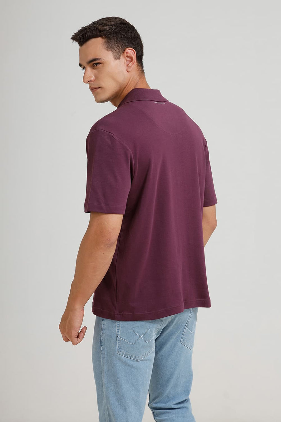BASICS RELAXED FIT PLUM PURPLE COTTON POLO T-SHIRT