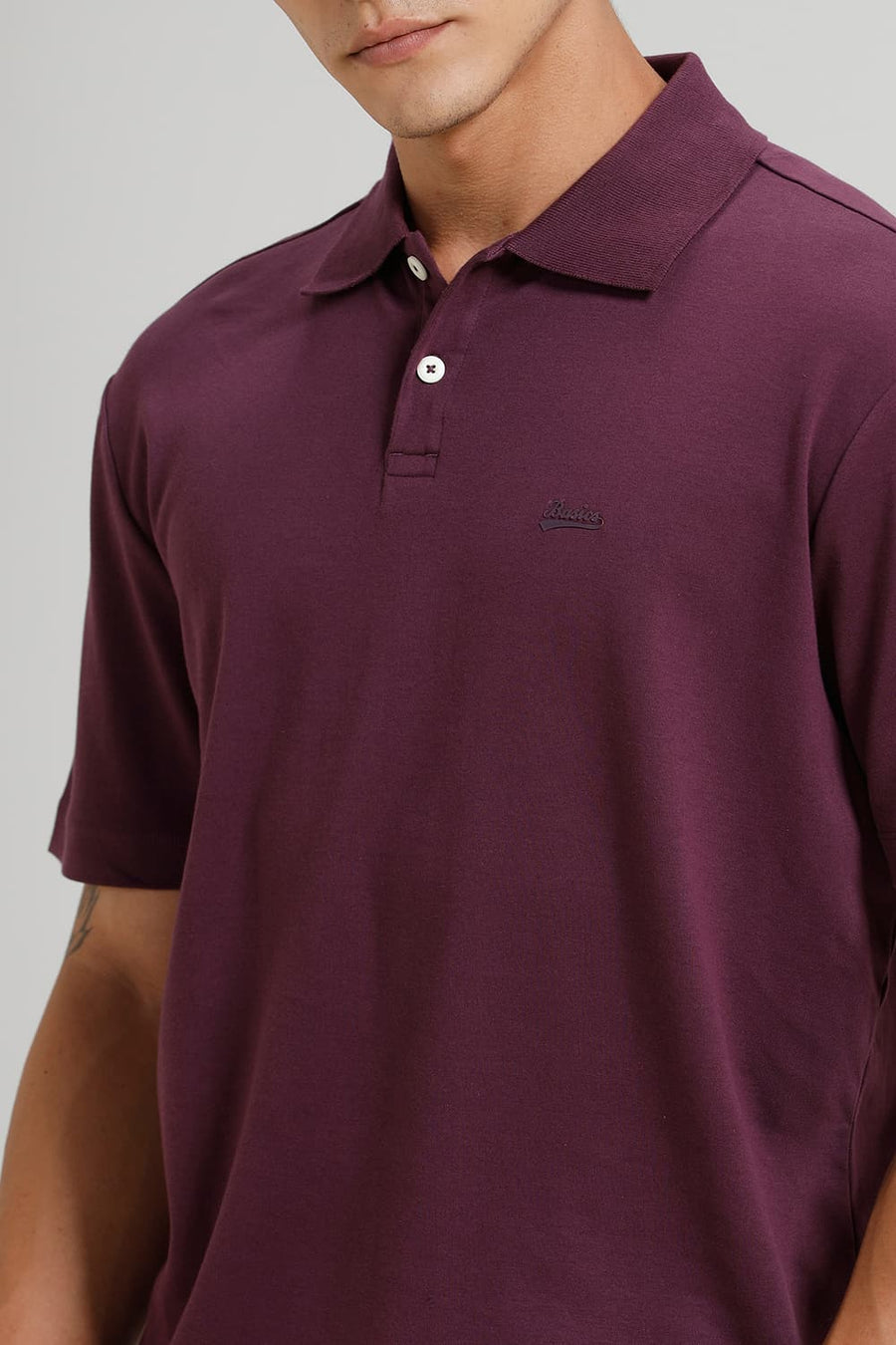 BASICS RELAXED FIT PLUM PURPLE COTTON POLO T-SHIRT